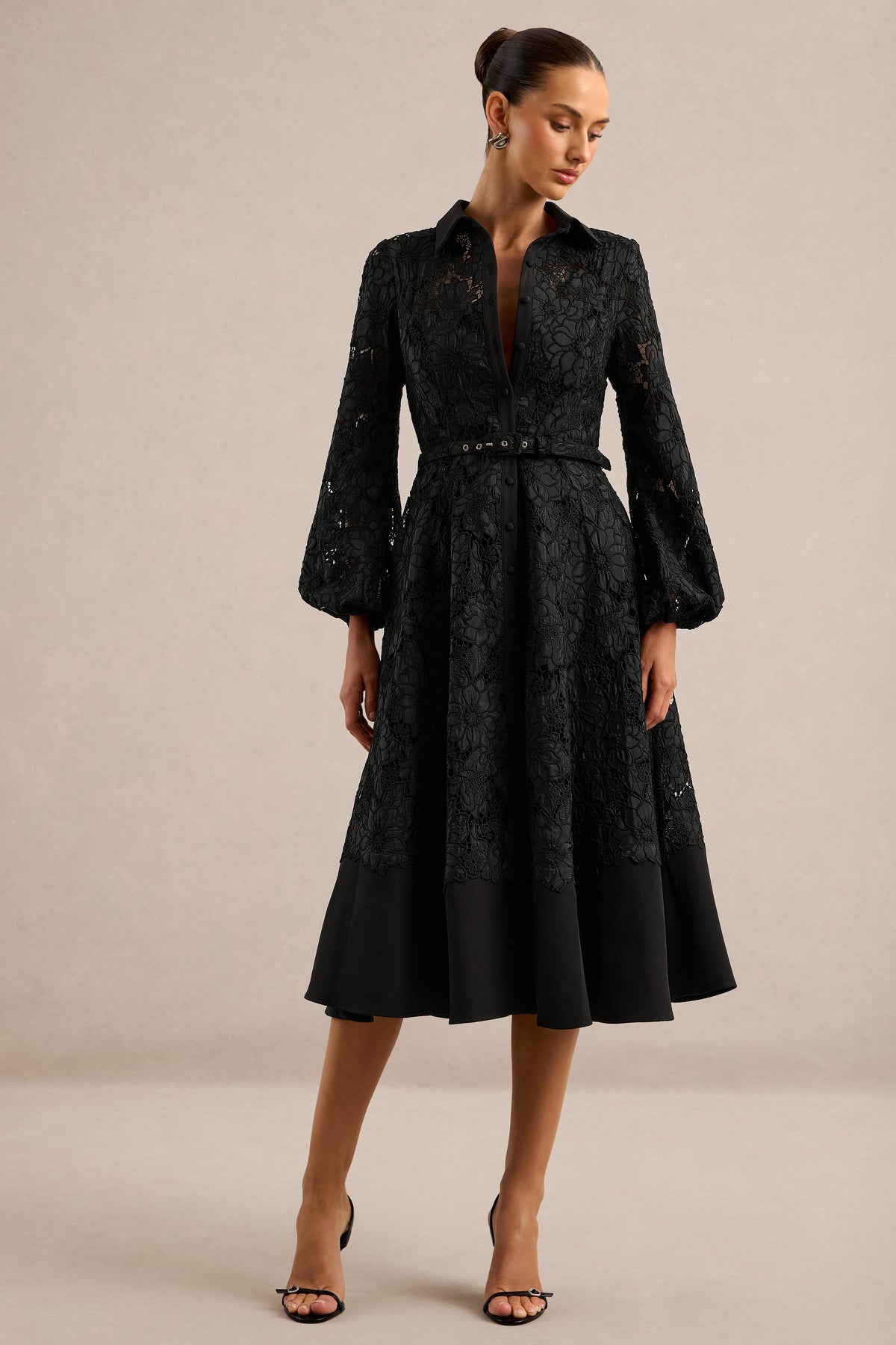ECM_HR_CL137351001 - Jules _ Black Broderie Anglaise Puff Sleeve A-Line Midi Dress with Belt4.jpg