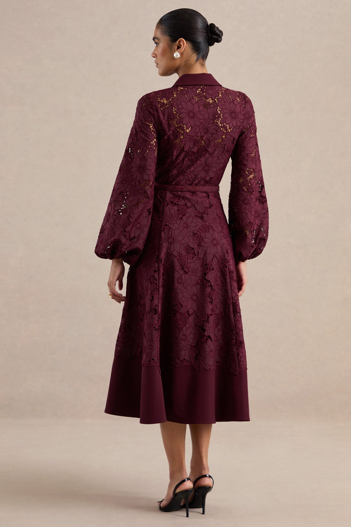 ECM_HR_CL137351102 - Jules _ Burgundy Broderie V Neck Long Sleeve A-Line Midi Dress With Belt Detail5.jpg