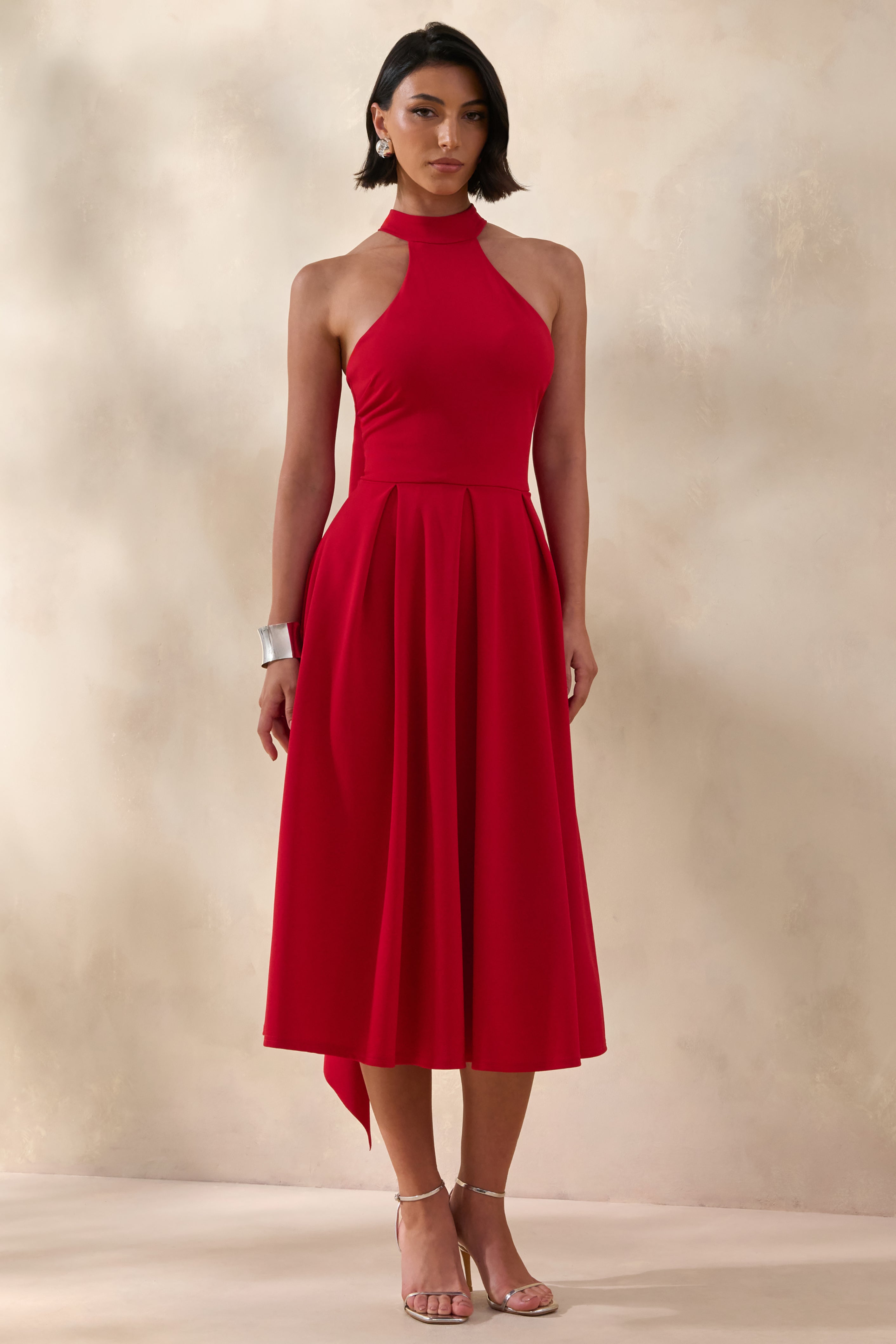 Rhode | Robe mi-longue rouge à encolure dos nu – Club L London - FR