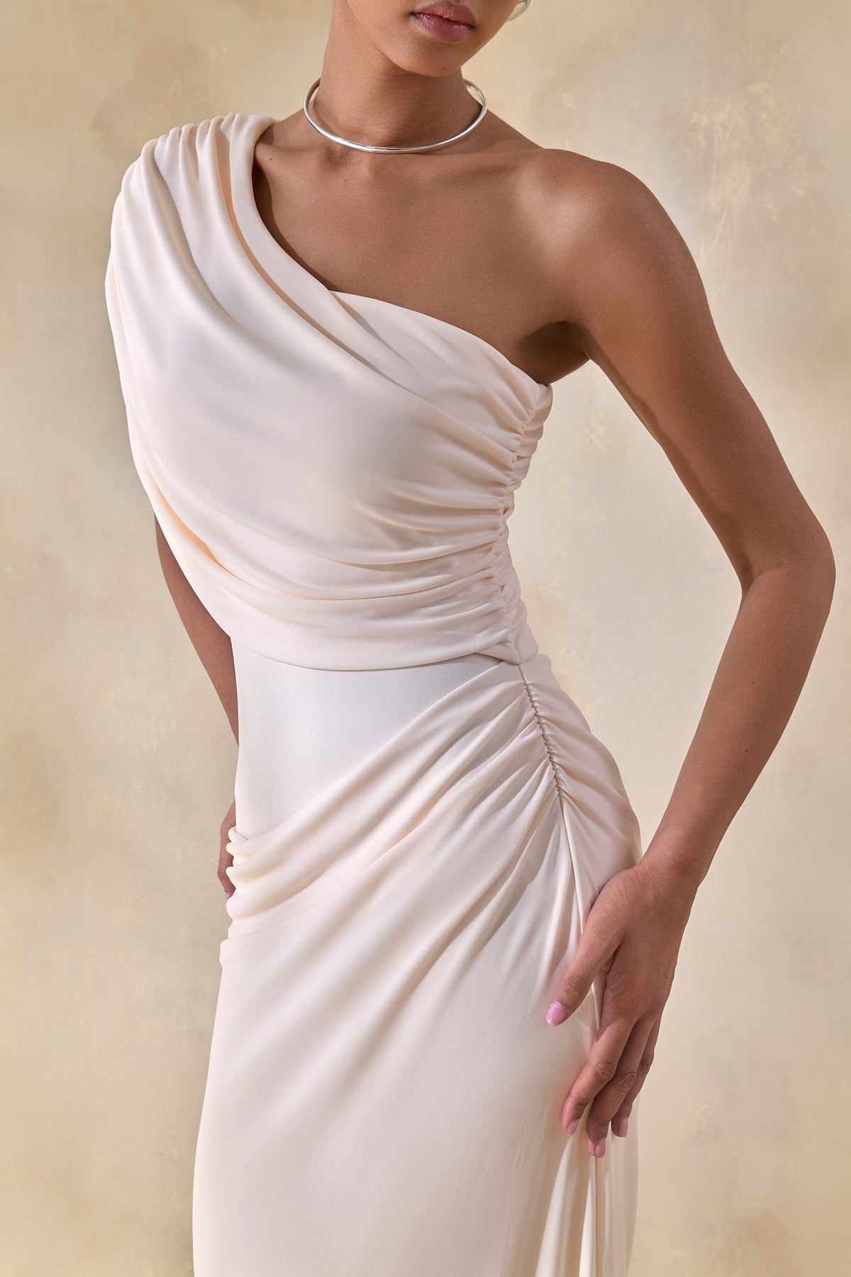 CL137515111 - Iberia | Cream Asymmetric-Neck Maxi Dress With Draped Detail 01.jpg