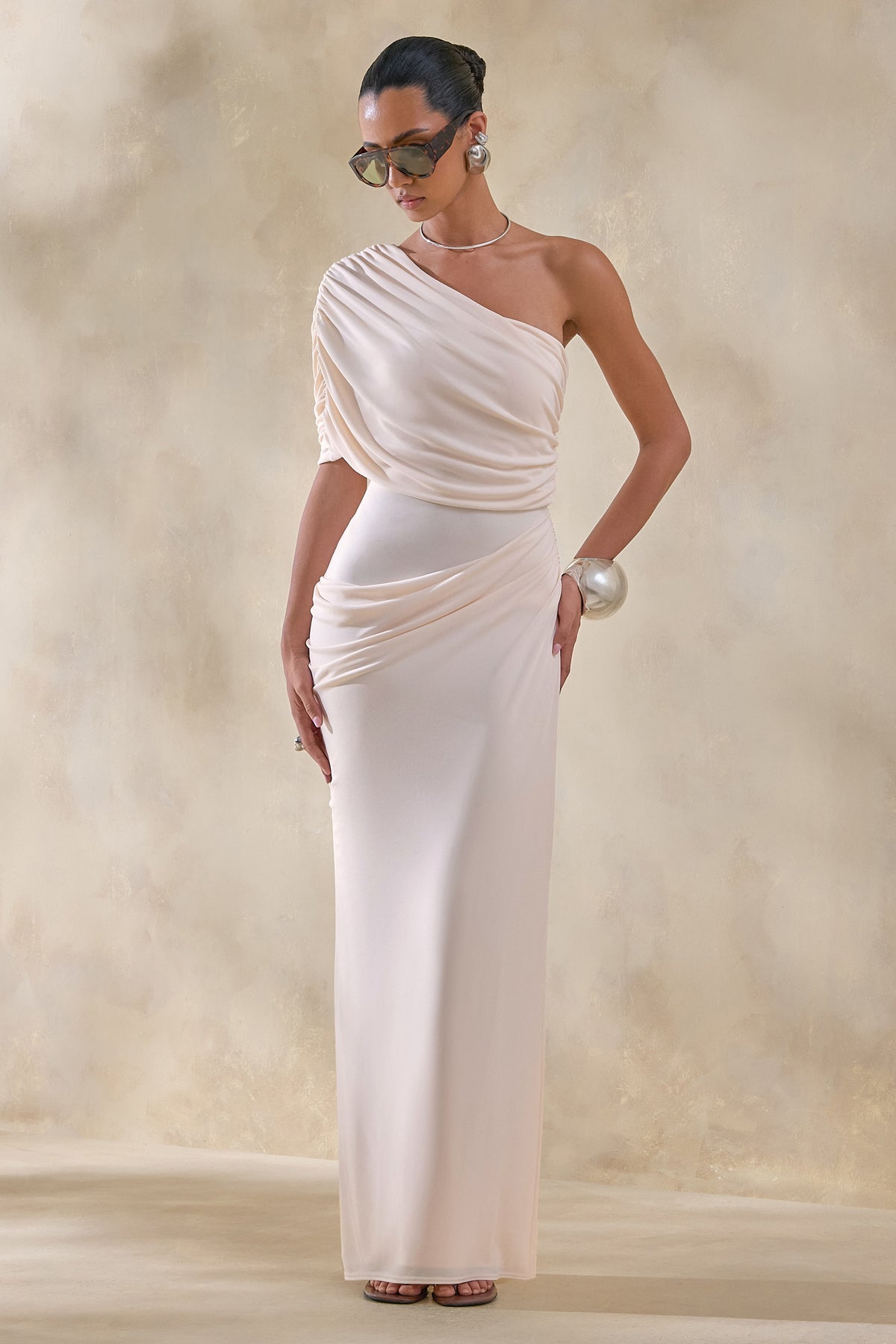 CL137515111 - Iberia | Cream Asymmetric-Neck Maxi Dress With Draped Detail 03.jpg