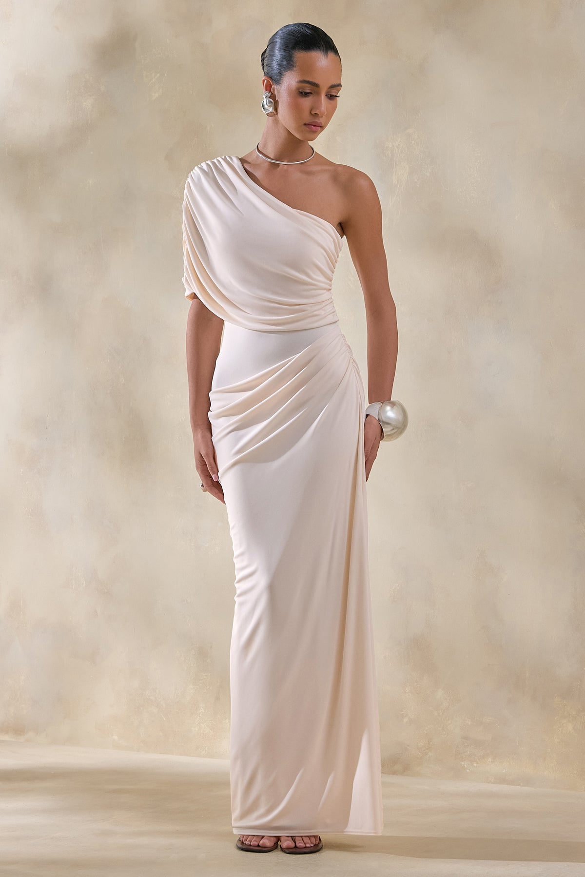 CL137515111 - Iberia | Cream Asymmetric-Neck Maxi Dress With Draped Detail 04.jpg