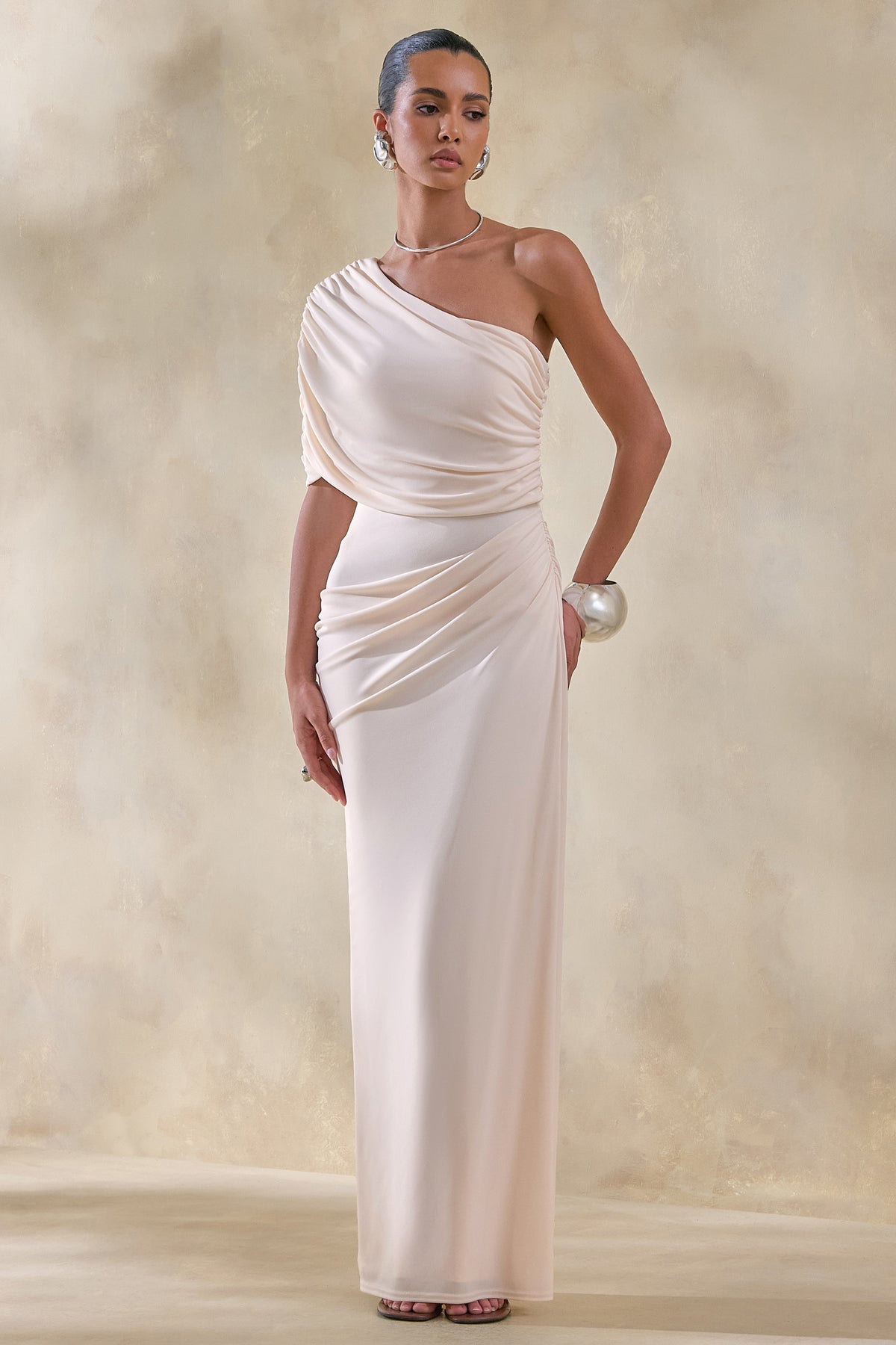 CL137515111 - Iberia | Cream Asymmetric-Neck Maxi Dress With Draped Detail 05.jpg