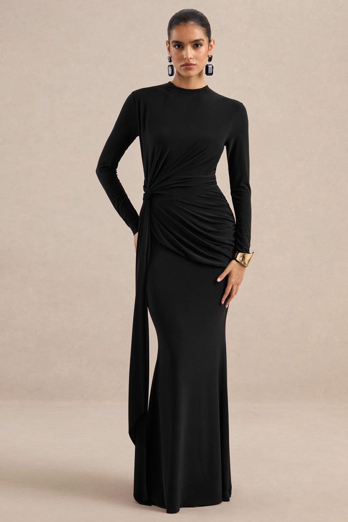 ECM_HR_CL137547001 - Kyrissa _ Black High-Neck Maxi Dress With Gathered-Detailing0.jpg