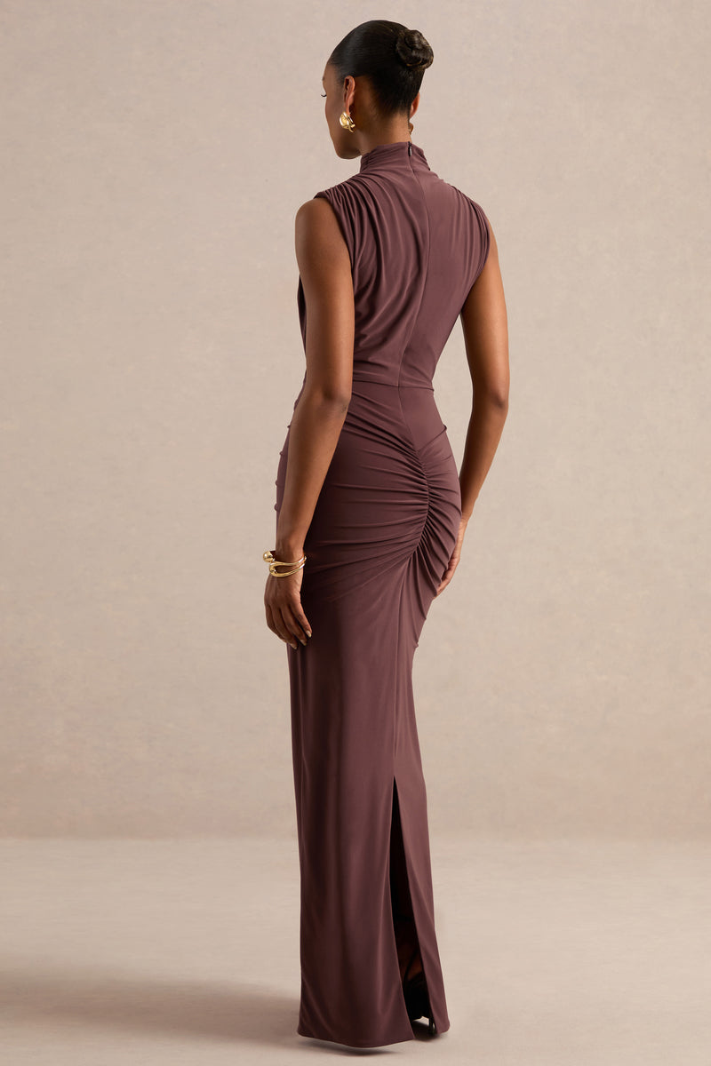 ECM_HR_CL137765022 - Isona _ Brown High-Neck Maxi Dress With Gathered-Detailing And Sash6.jpg
