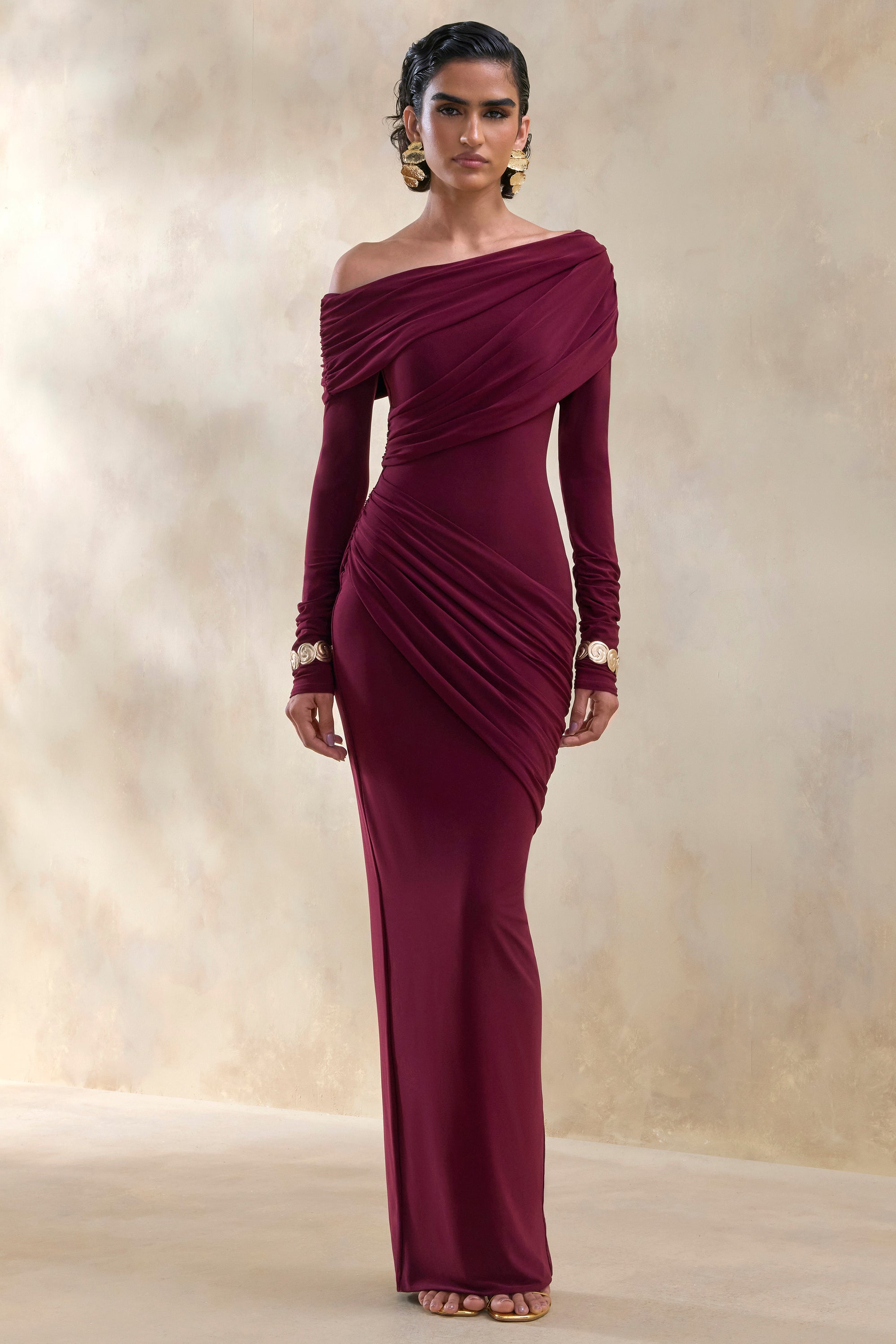 ECM_HR_CL137856102 - Rosirene _ Burgundy Asymmetric-Neck Maxi Dress With Draped-Detailing 0.jpg