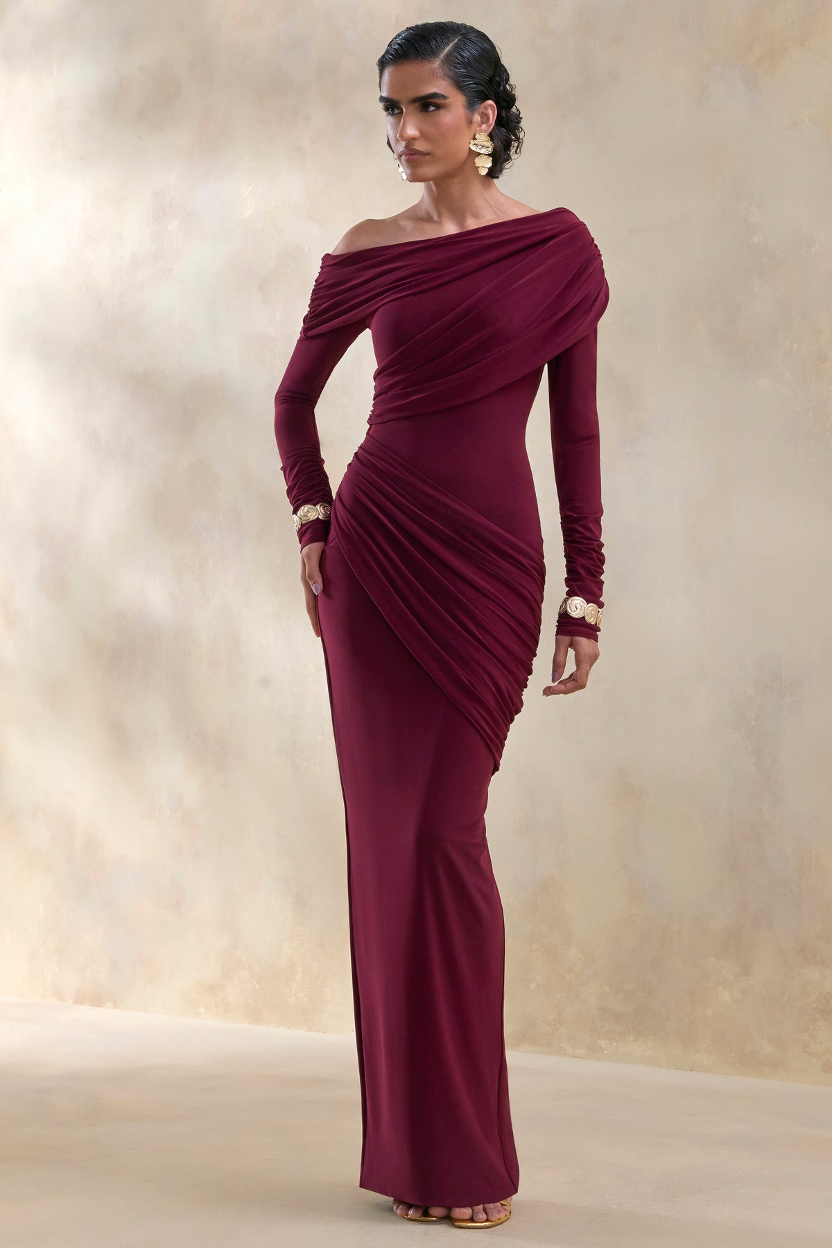 ECM_HR_CL137856102 - Rosirene _ Burgundy Asymmetric-Neck Maxi Dress With Draped-Detailing 2.jpg