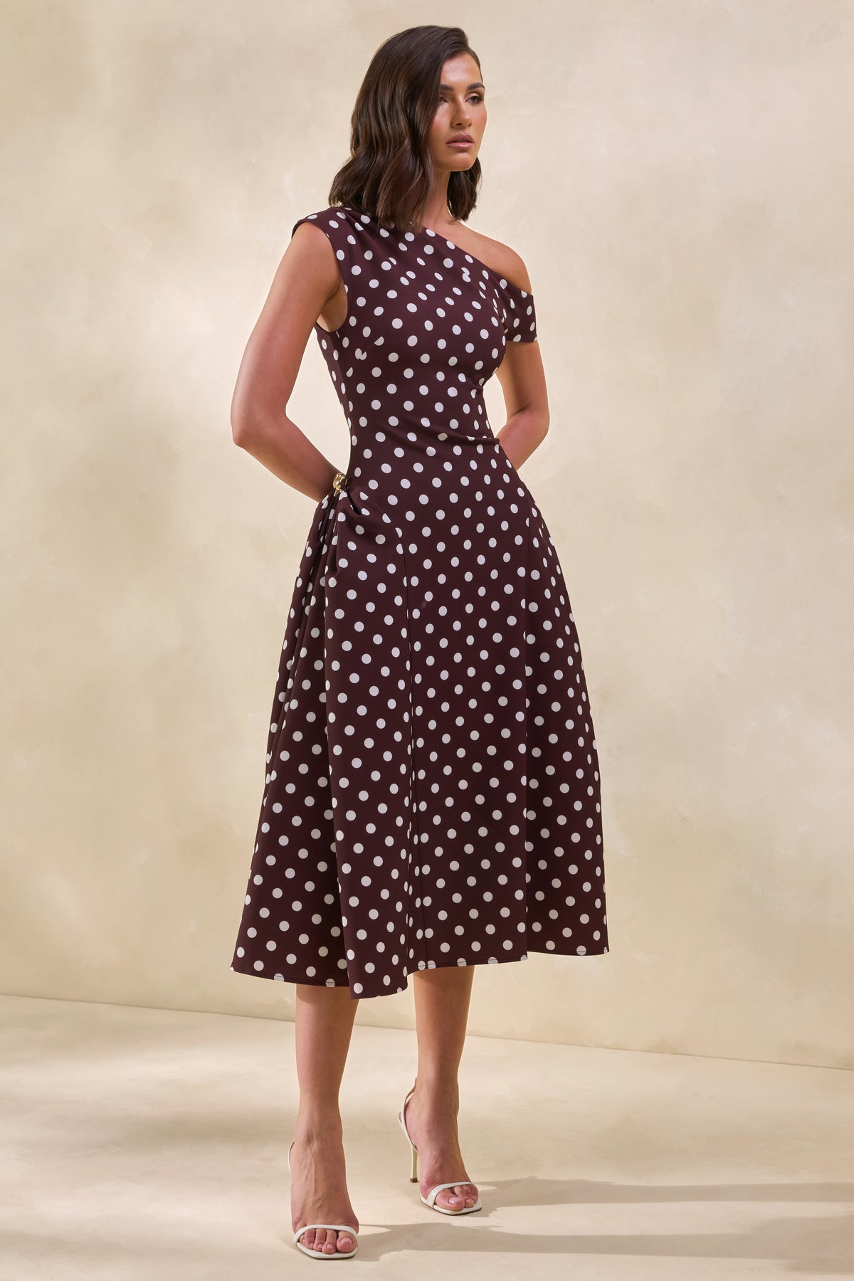 ECM_HR_CL137863021 - Celosia _ Brown Polka-Dot Asymmetric-Neck Midi Dress With Gold-Detailing1.jpg