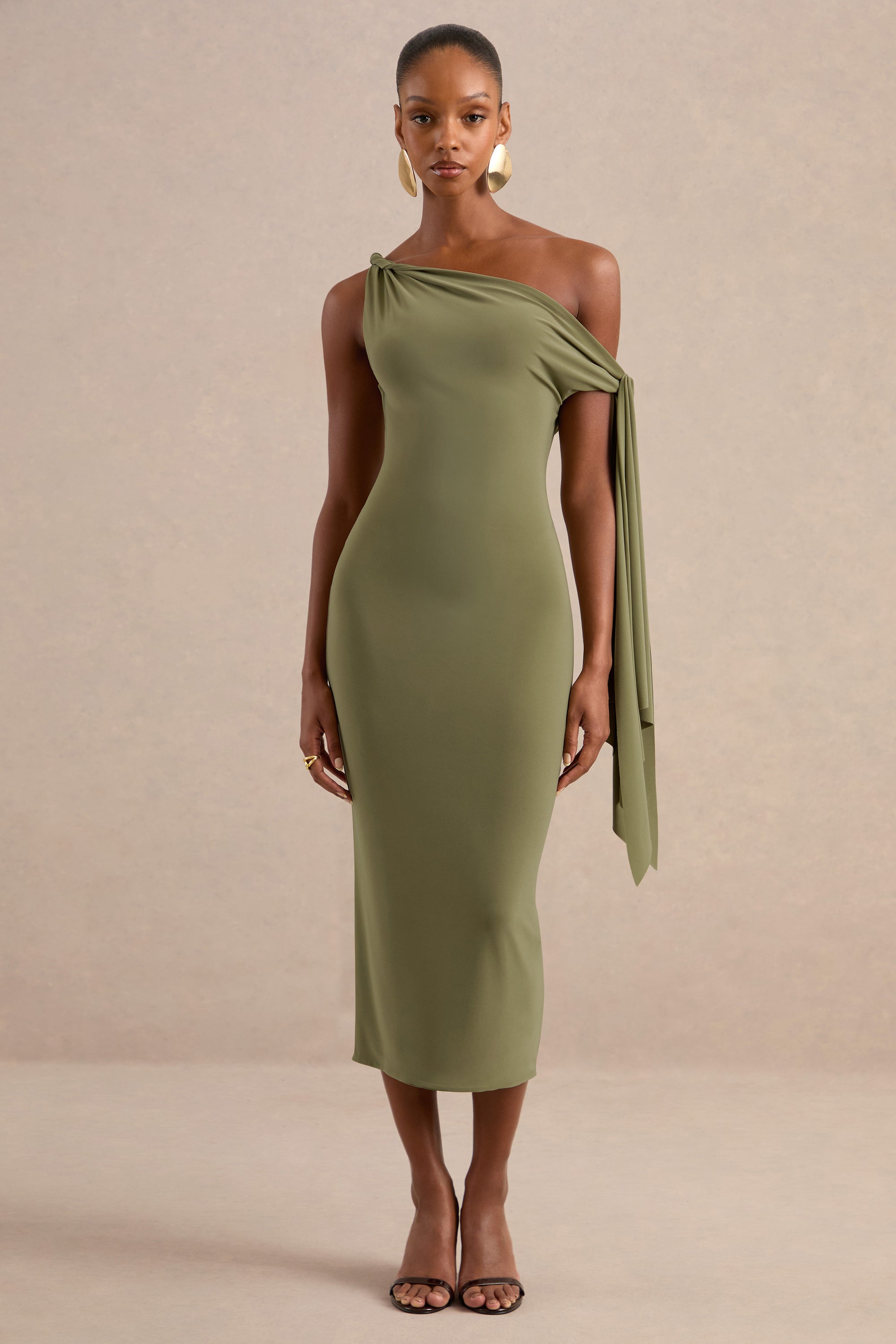 ECM_HR_CL137892031 - Arcelia Olive Asymmetric-Neck Midi Dress With Knot-Sleeve Detail0.jpg