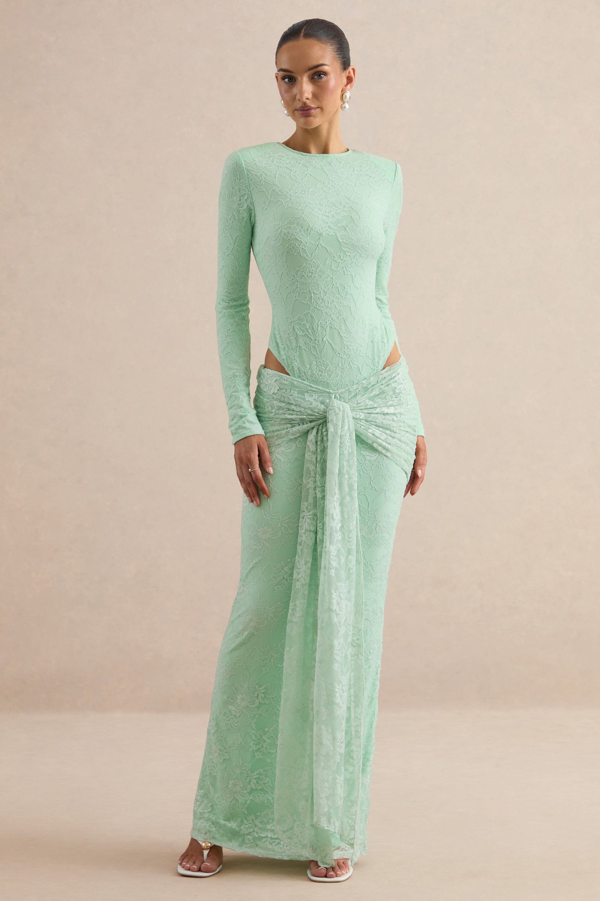 CL13796703206_CL137967032_-_Neriva_Mint_Lace_Maxi_Skirt_With_Gathered_Detailing_And_Sash_3