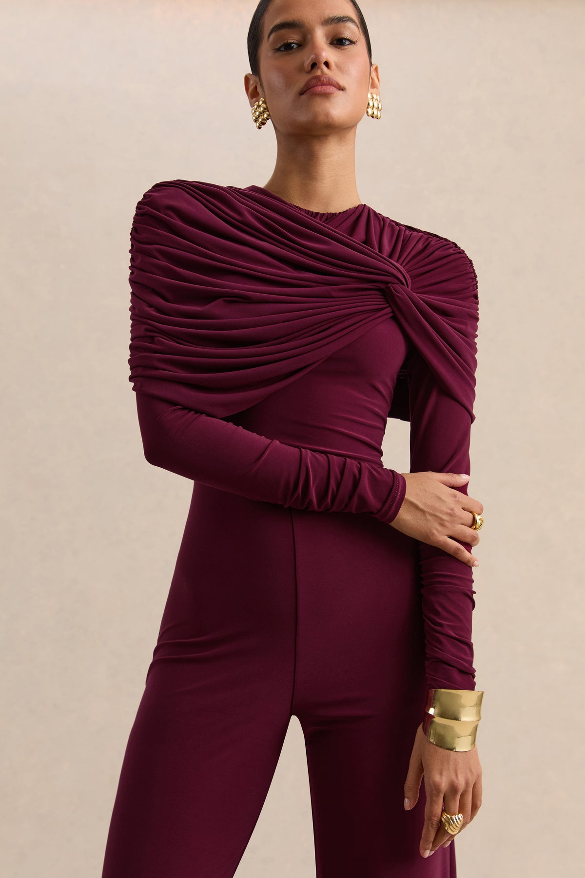 ECM_HR_CL138033102 - Eloura - Burgundy High-Neck Jumpsuit With Twist-Gathered Detail 04.jpg