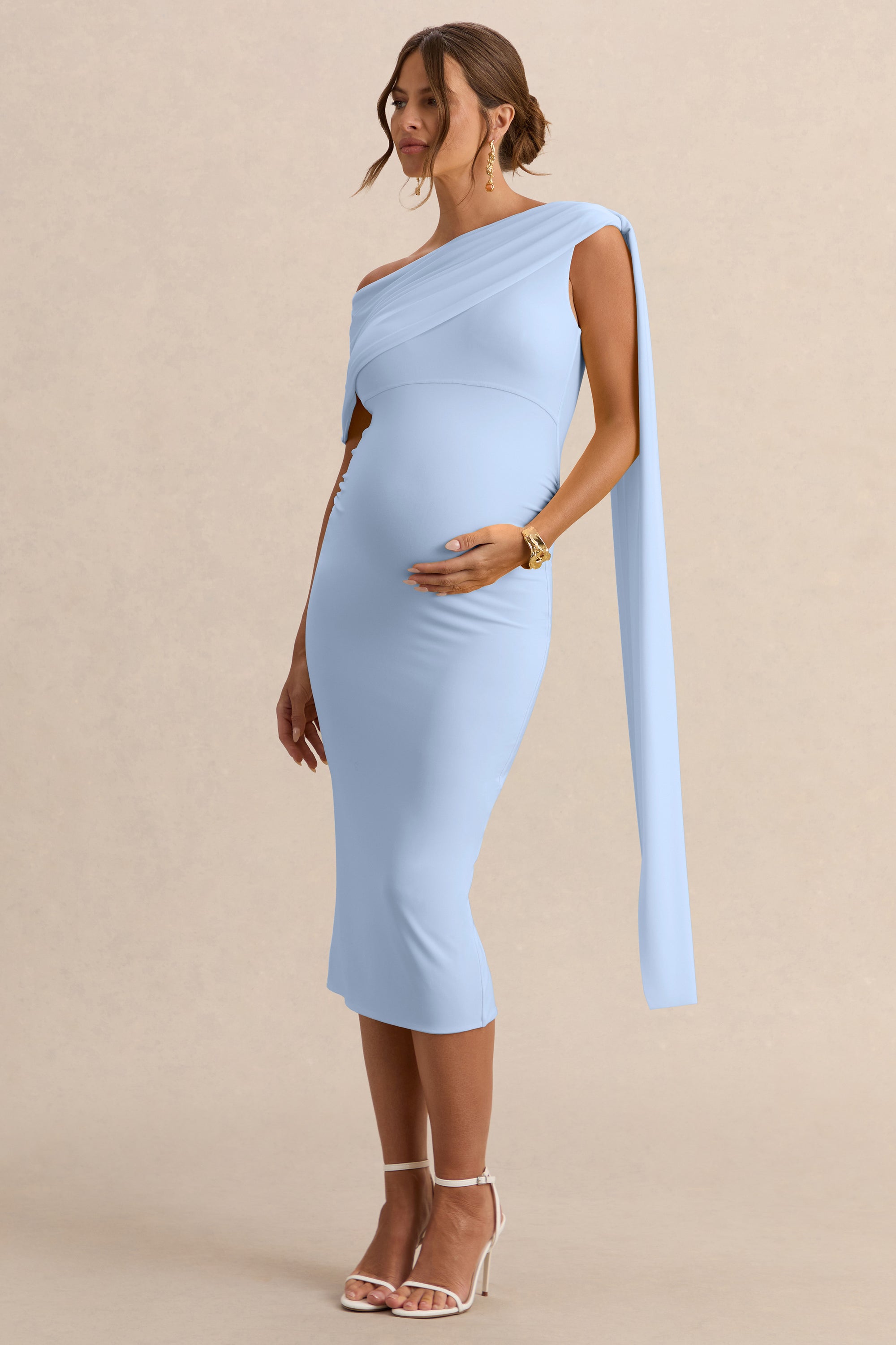 ECM_HR_CL138106013  - Braelyn Powder Blue Asymmetric-Neck Maternity Midi Dress With Gathered Detailing And Sash 5.jpg