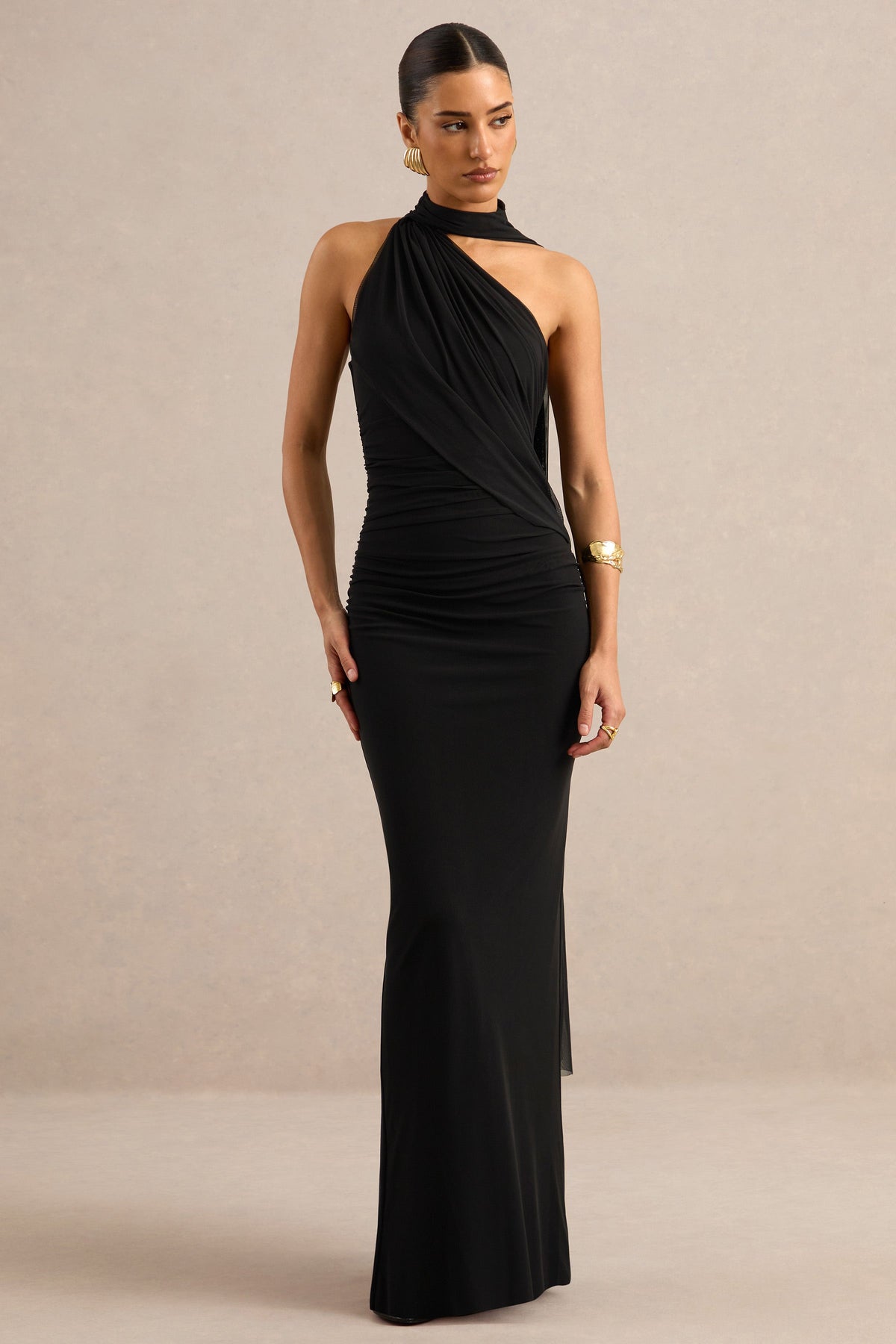 CL13812100106_ECM_HR_CL138121001_-_Gelsey___Black_Asymmetric-Neck_Maxi_Dress_With_Scarf_Detail_0