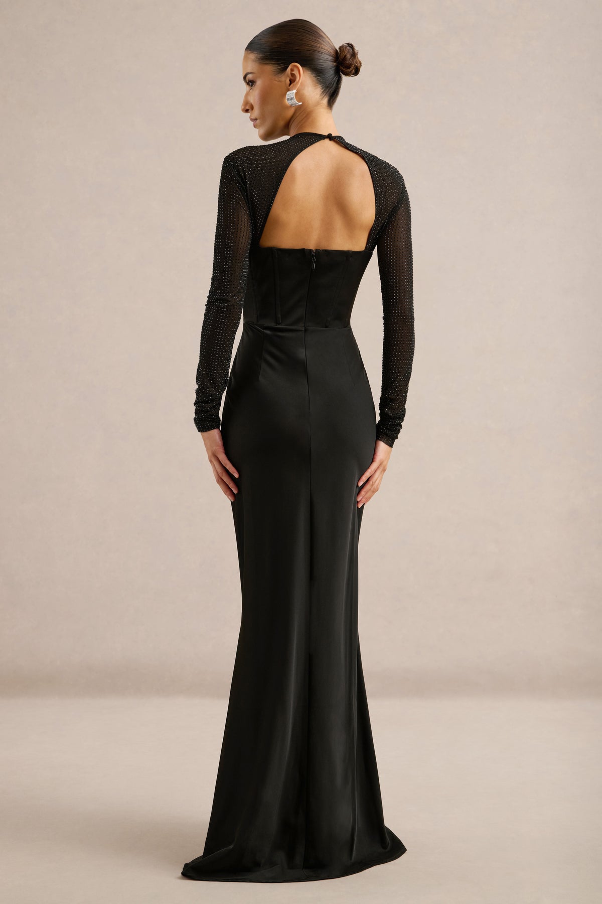 ECM_HR_CL138175001 - Ellerie _ Black Satin Round-Neck Maxi Dress With Mesh Long Sleeves5.jpg