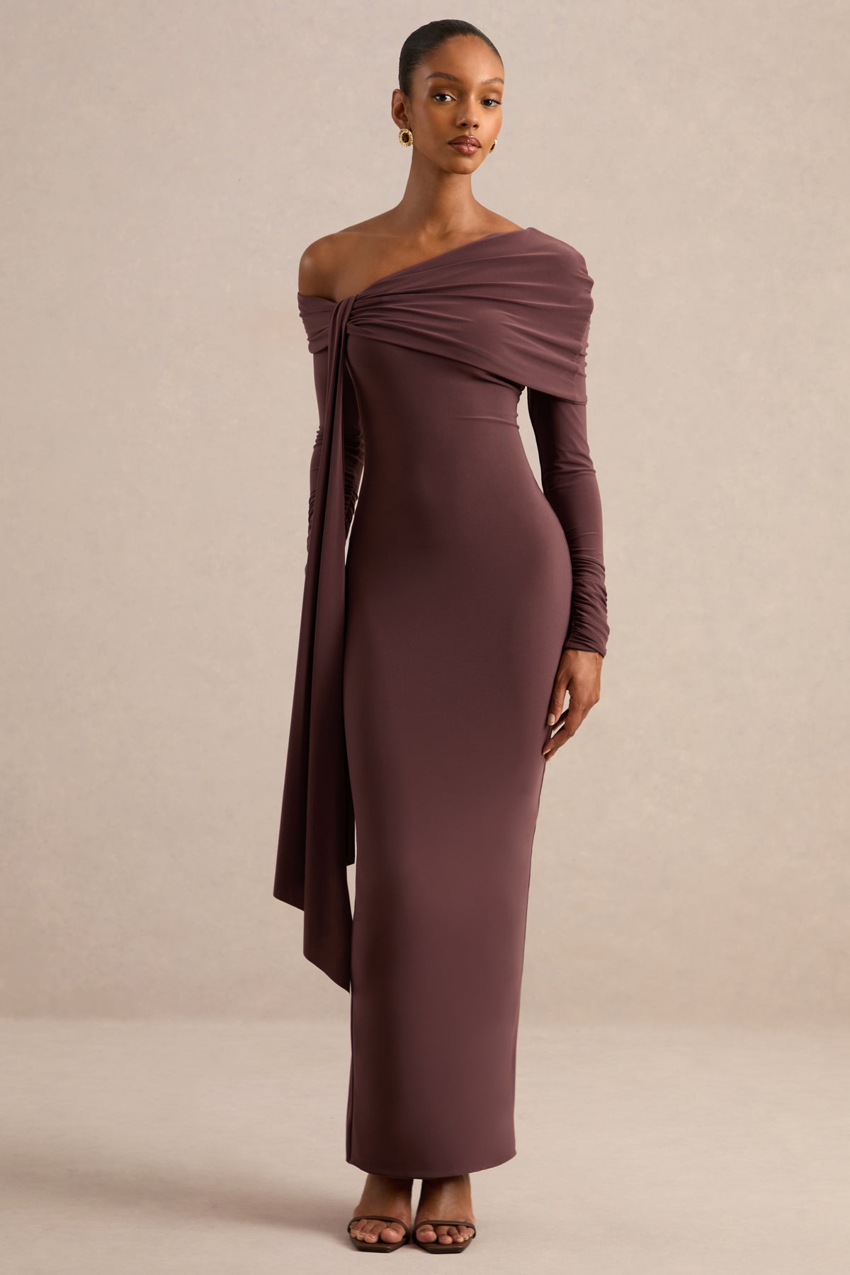 ECM_HR_CL138270022 - Faeryn _ Dark Brown Asymmetric-Neck Maxi Dress With Gathered Detailing 0.jpg