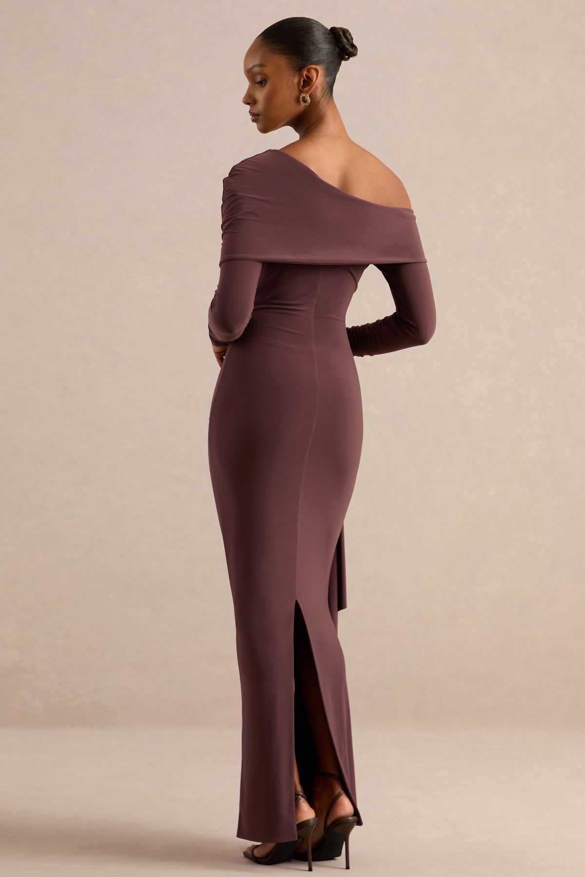 ECM_HR_CL138270022 - Faeryn _ Dark Brown Asymmetric-Neck Maxi Dress With Gathered Detailing 7.jpg