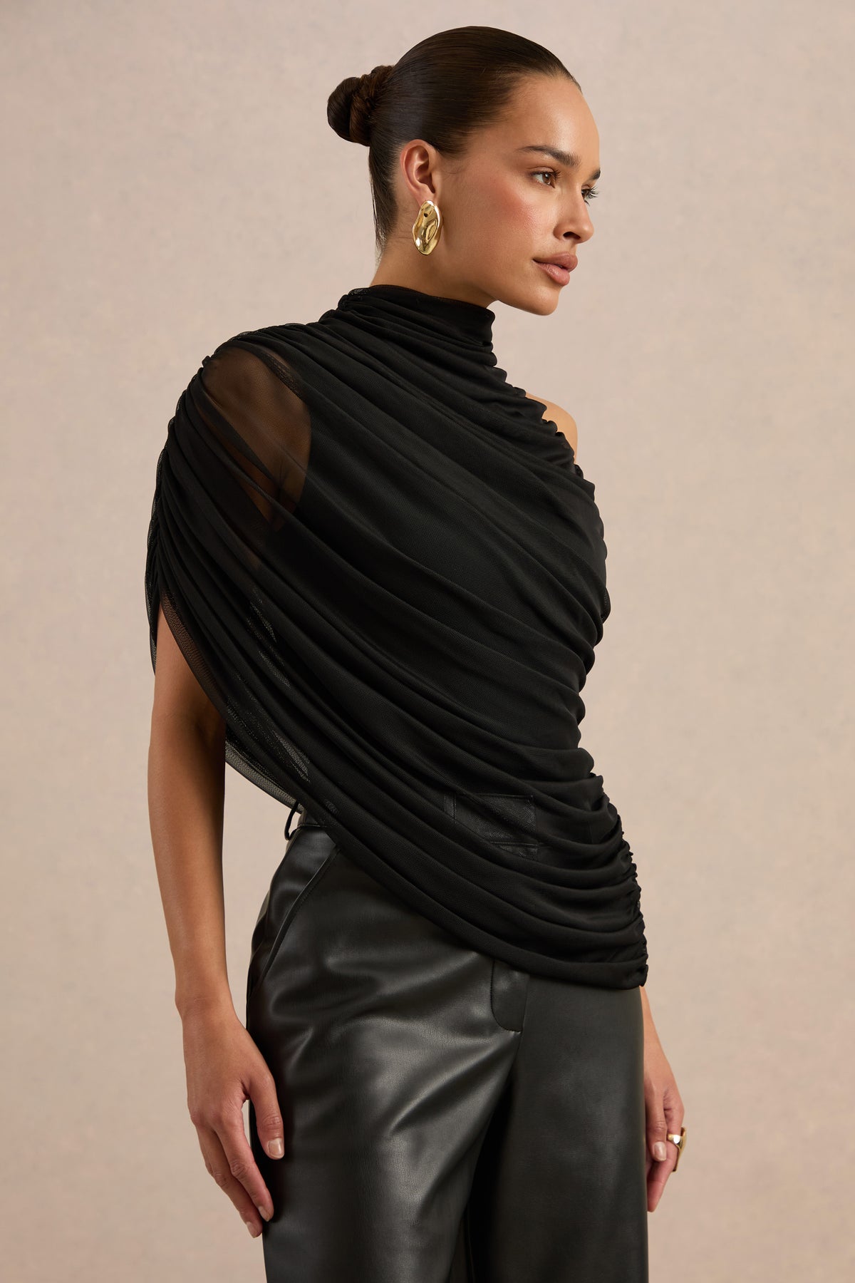 ECM_HR_CL138272001 - Galiana Black Mesh High-Neck Top With Draped Detailing3.jpg