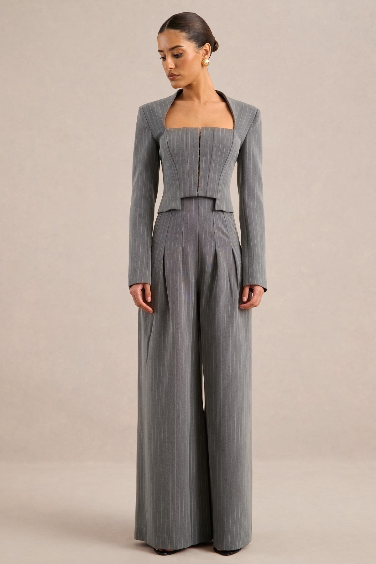 CL138277042 - Genara - Grey Pinstripe Square Neck Long Sleeve Tailored Top2.jpg
