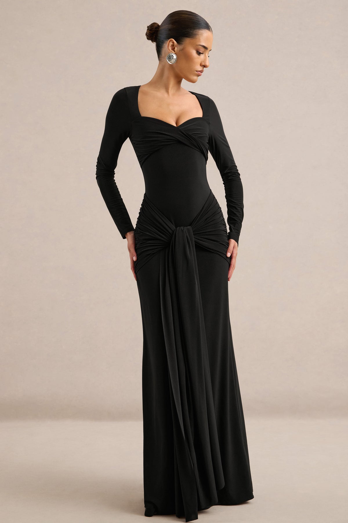 ECM_HR_CL138357001 - Lania _ Black Sweetheart-Neck Maxi Dress With Gathered Detailing0.jpg