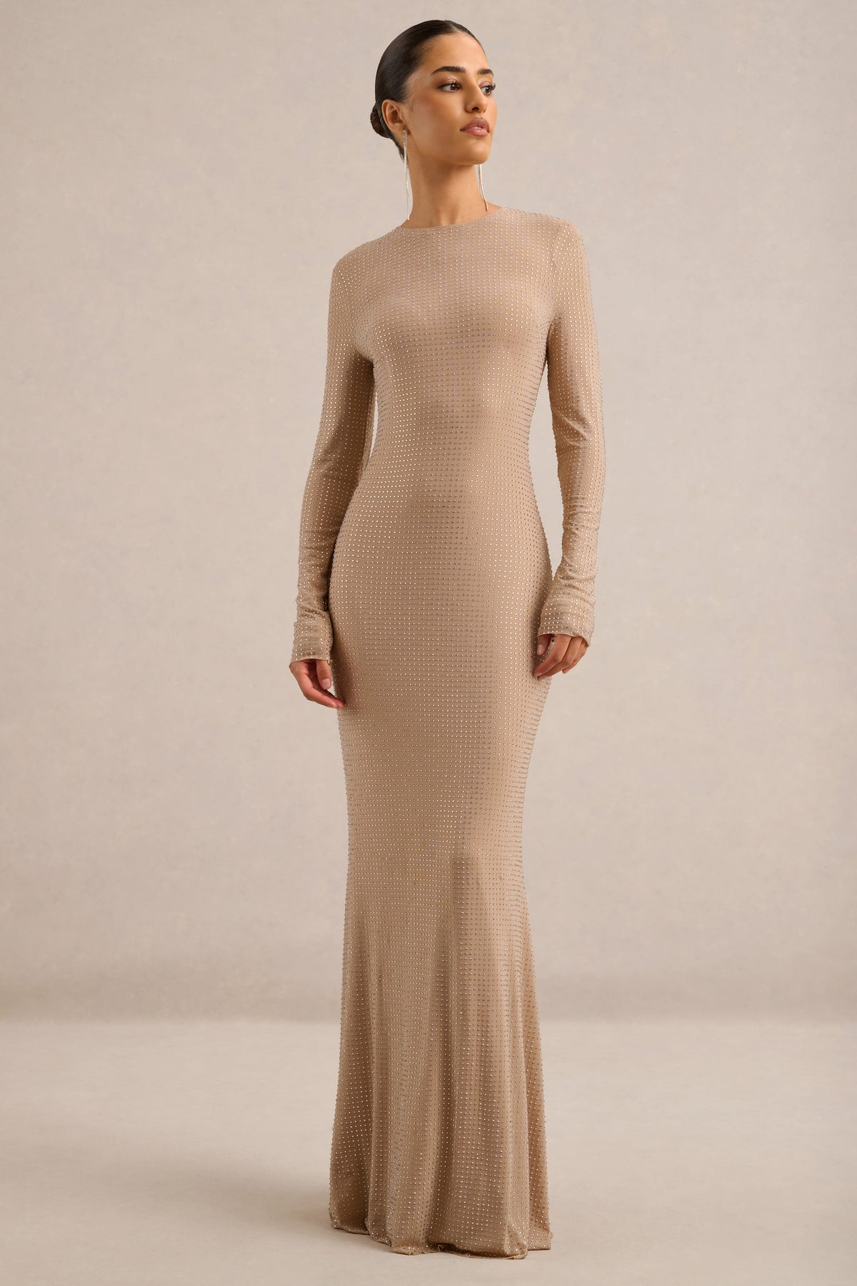 ECM_HR_CL138394060 - Garance _ Champagne Hotfix Round-Neck Maxi Dress With Feather Trim Cuffs5.jpg