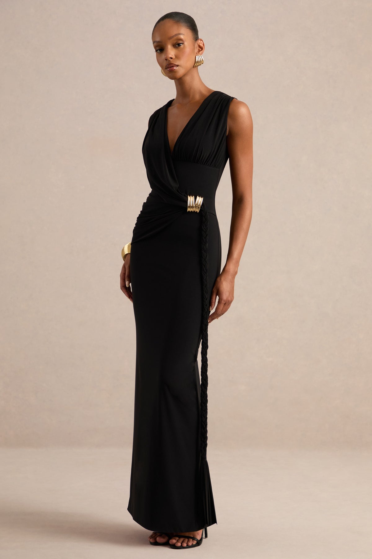 CL138423001 - Nalina _ Black Plunge-Neck Maxi Dress With Gathered Detailing And Gold Detail 2.jpg