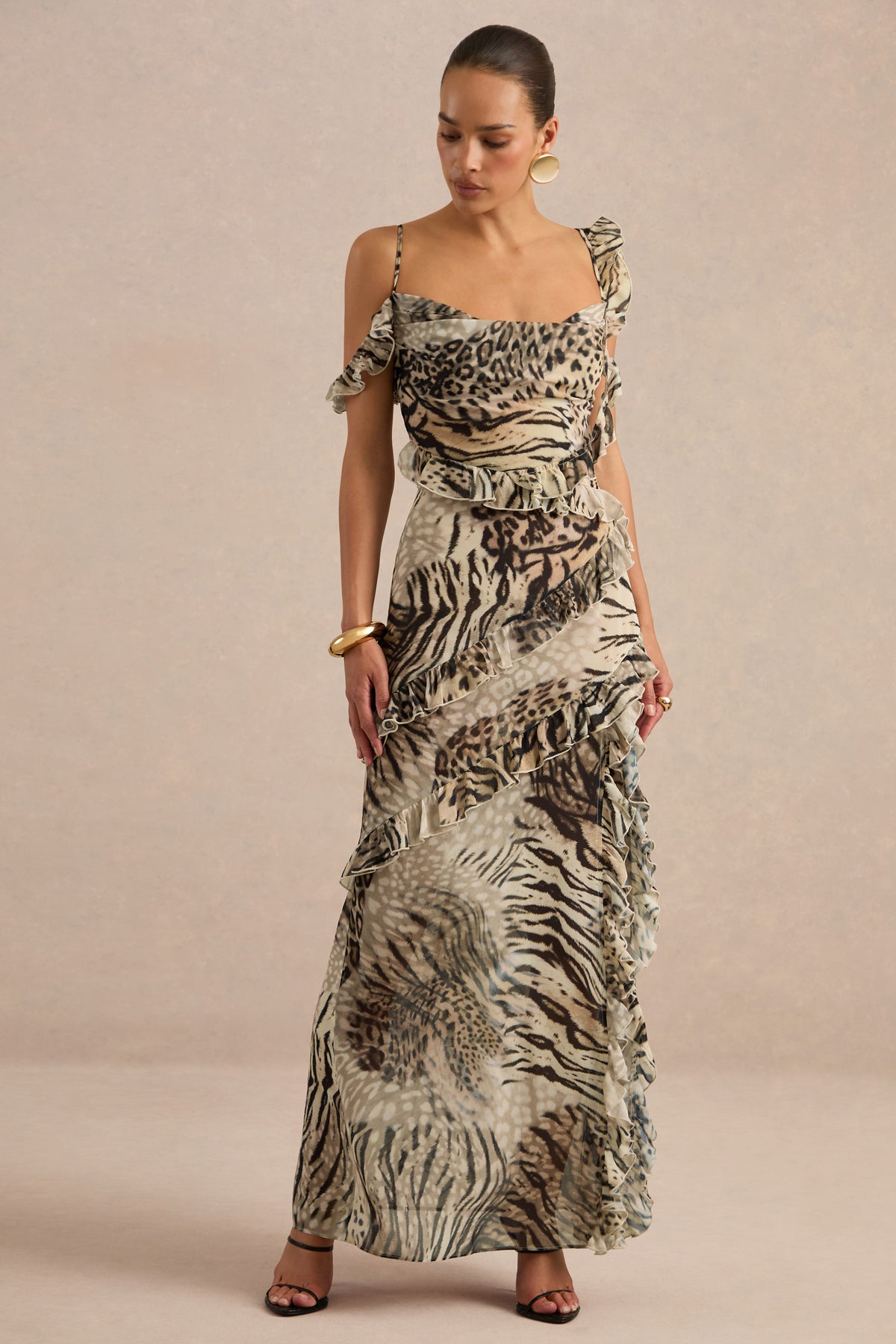 ECM_HR_CL138711021 - Zabelle Brown Animal Print Chiffon Square-Neck Maxi Dress With Ruffled Detailing0.jpg