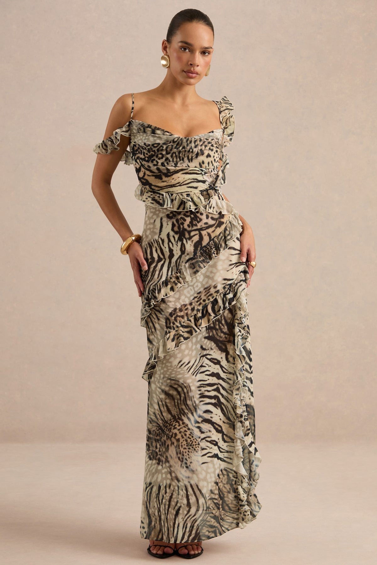 ECM_HR_CL138711021 - Zabelle Brown Animal Print Chiffon Square-Neck Maxi Dress With Ruffled Detailing2.jpg