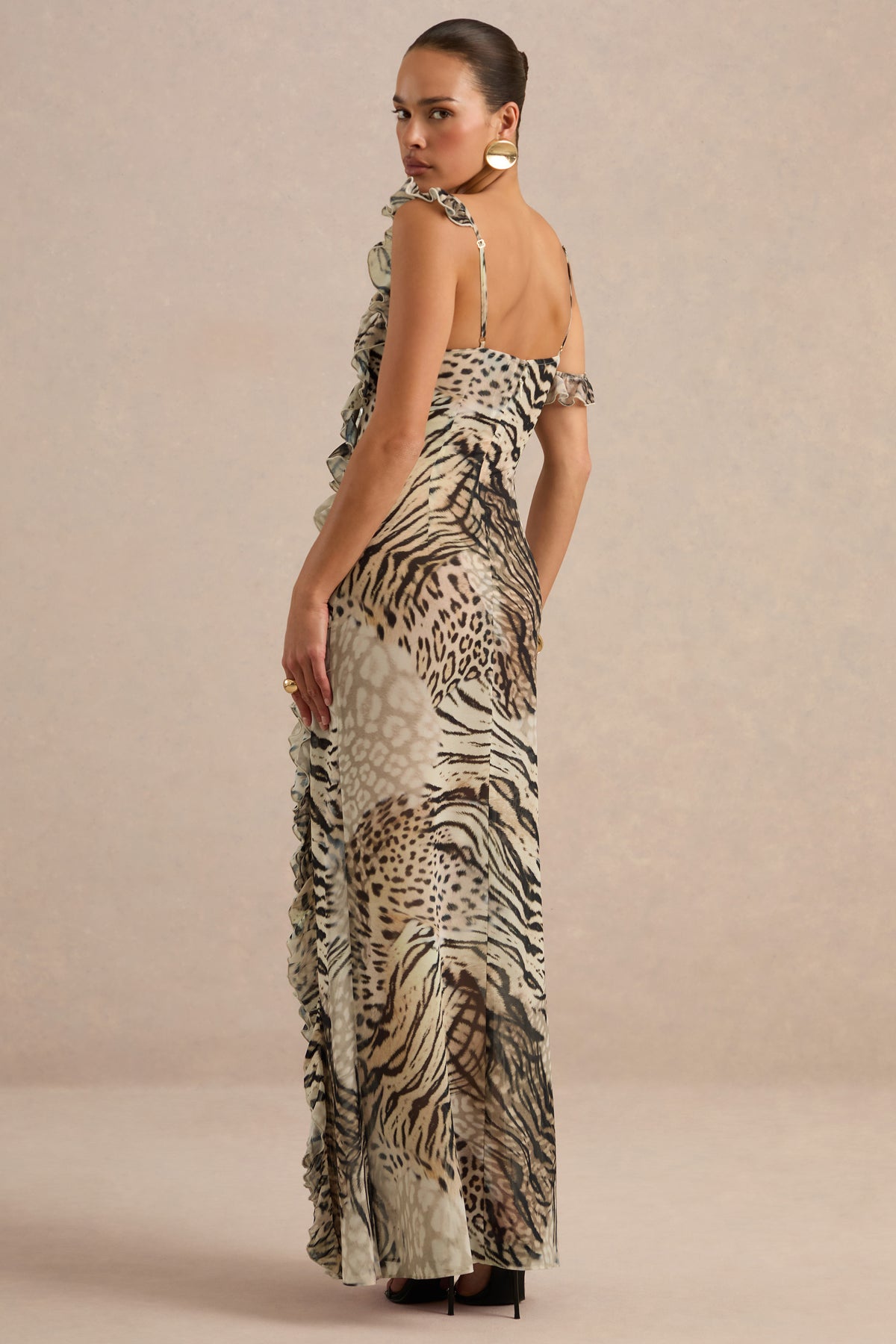 ECM_HR_CL138711021 - Zabelle Brown Animal Print Chiffon Square-Neck Maxi Dress With Ruffled Detailing5.jpg