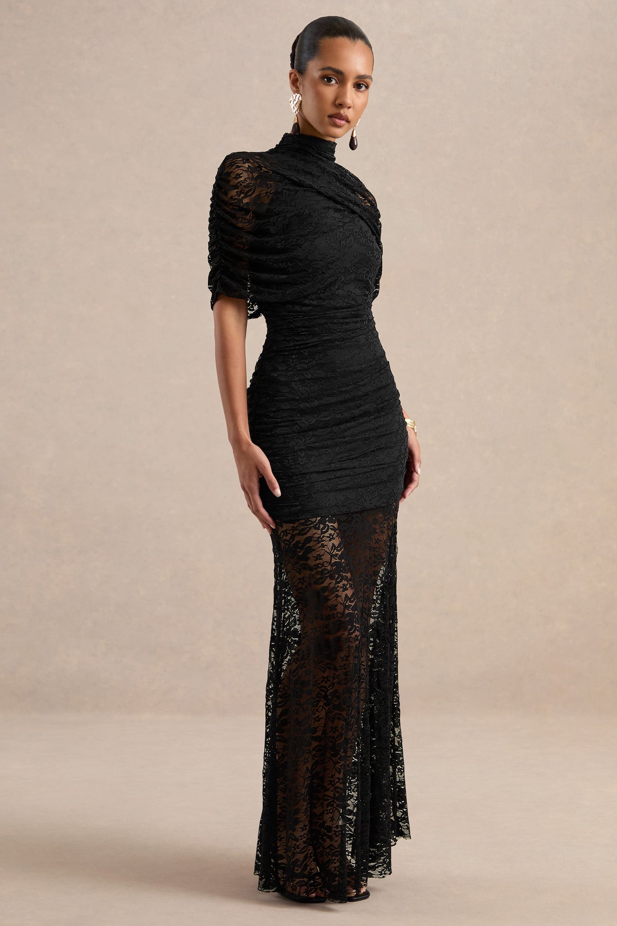 ECM_HR_CL138737001 - Clarinda _ Black Lace High-Neck Maxi Dress With Short Cape Detail1.jpg
