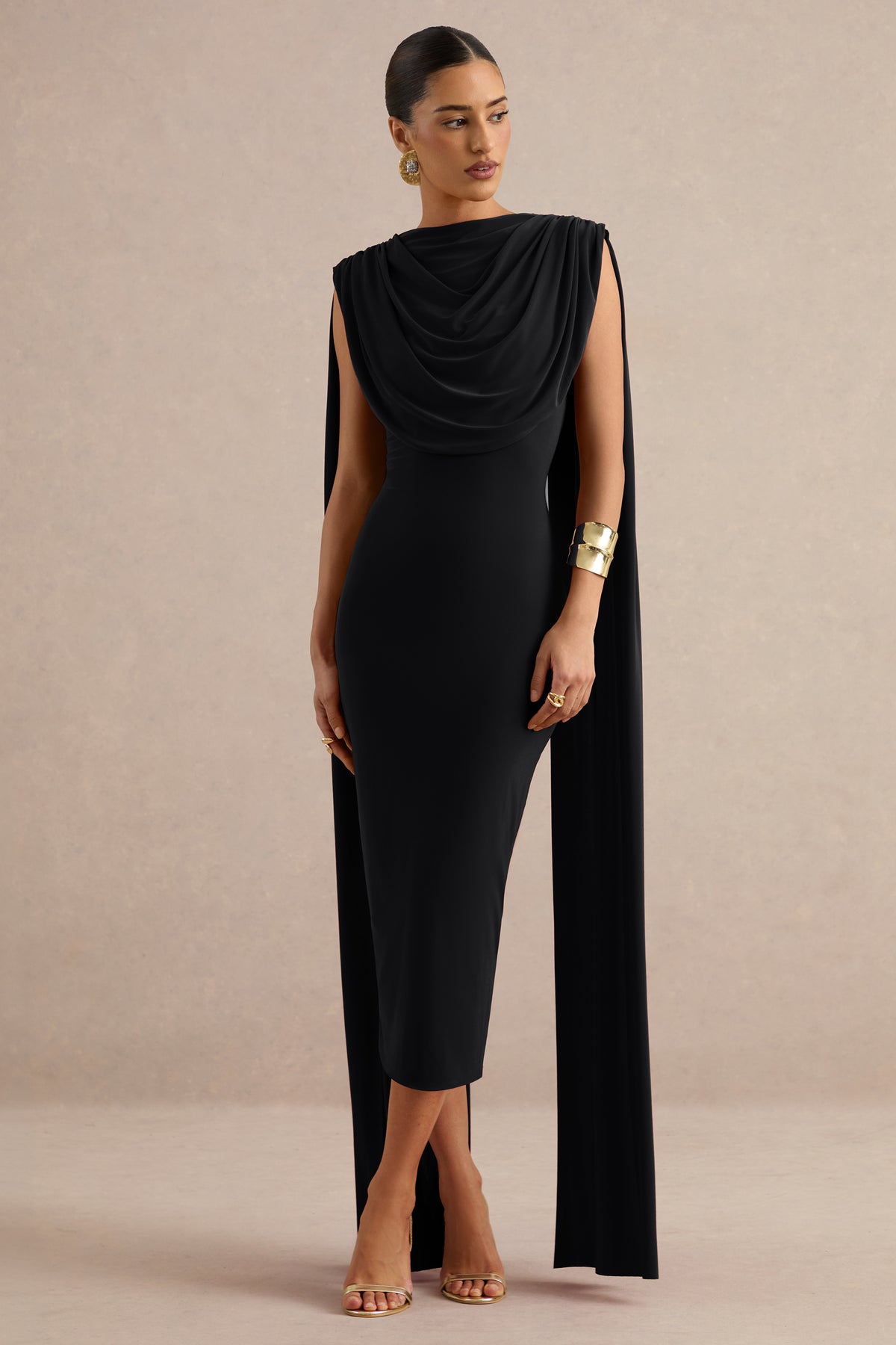 ECM_HR_CL138797001 - Hanneli | Black Wide-Neck Midi Dress With Cape Sleeves 0.jpg