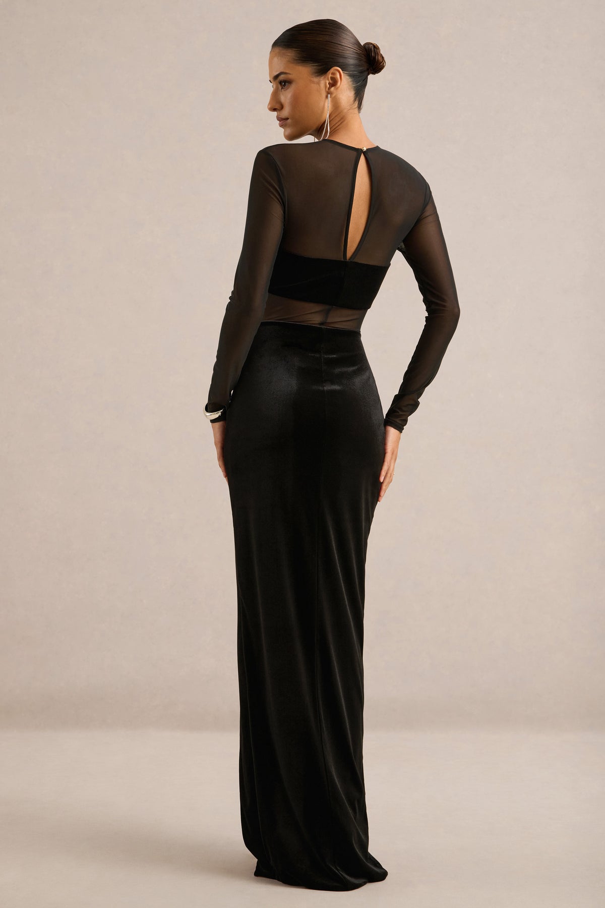 ECM_HR_CL138871001 - Marika _ Black Velvet Mesh Insert Maxi Dress with Thigh Split5.jpg