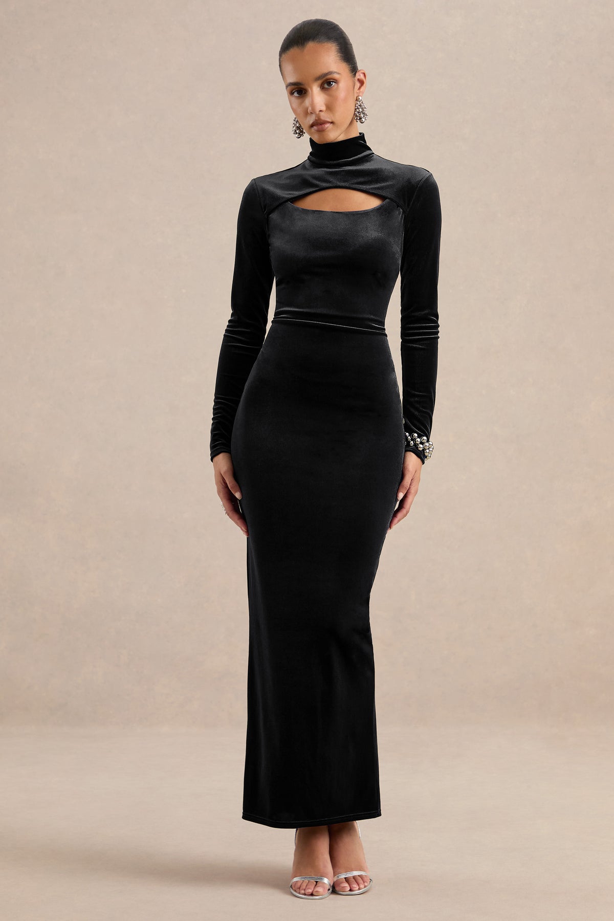 ECM_HR_CL138895001 - Frankie | Black High Neck Long Sleeve Bodycon Maxi Dress with Cut-Out1.jpg