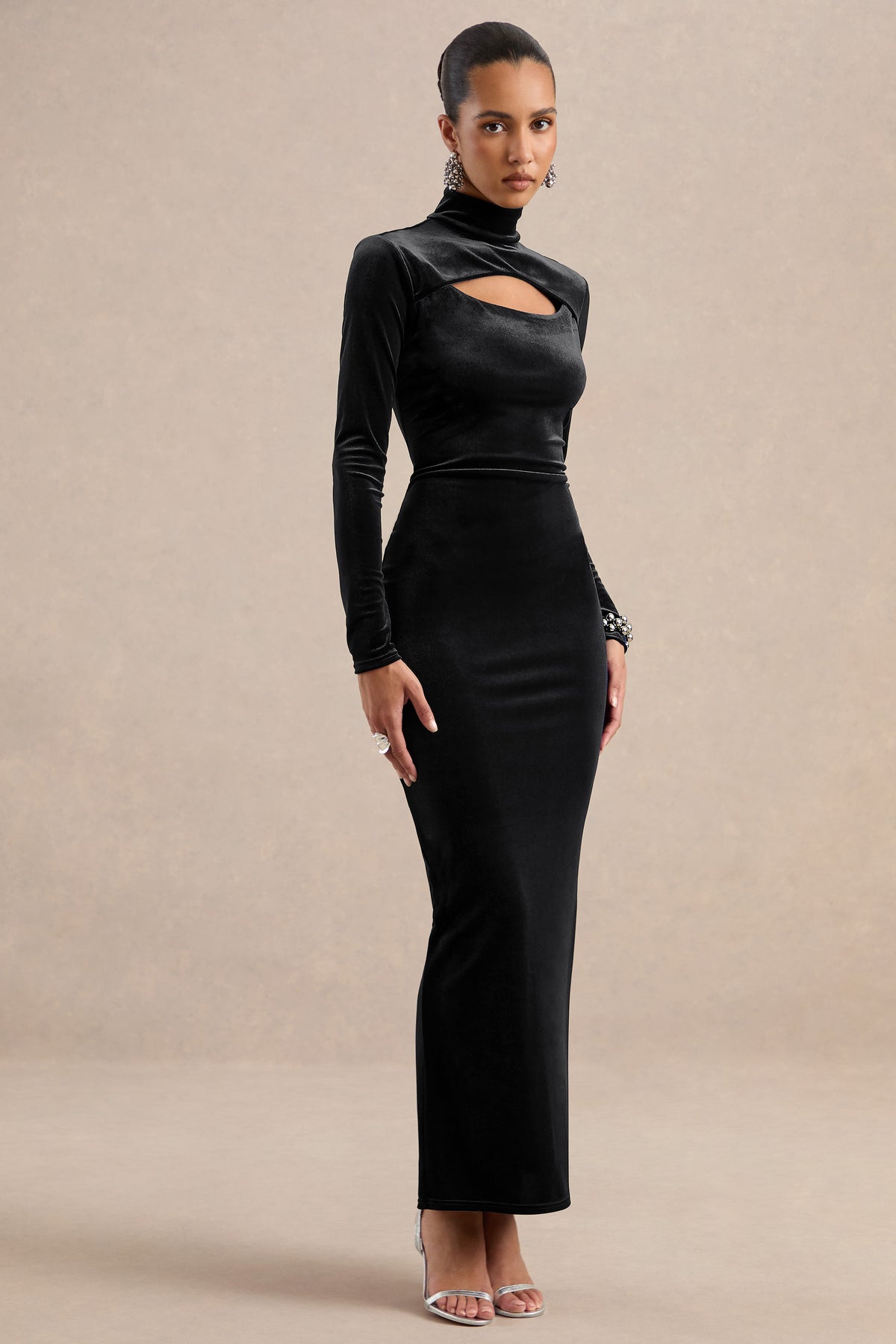 ECM_HR_CL138895001 - Frankie | Black High Neck Long Sleeve Bodycon Maxi Dress with Cut-Out2.jpg