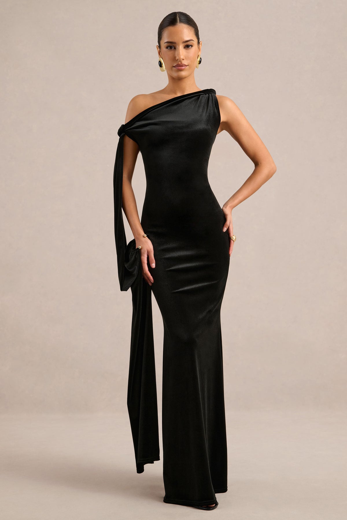 ECM_HR_CL138912001 - Blakely _ Black Velvet Twist One Shoulder Maxi Dress With Sash And Cuff Trim0.jpg
