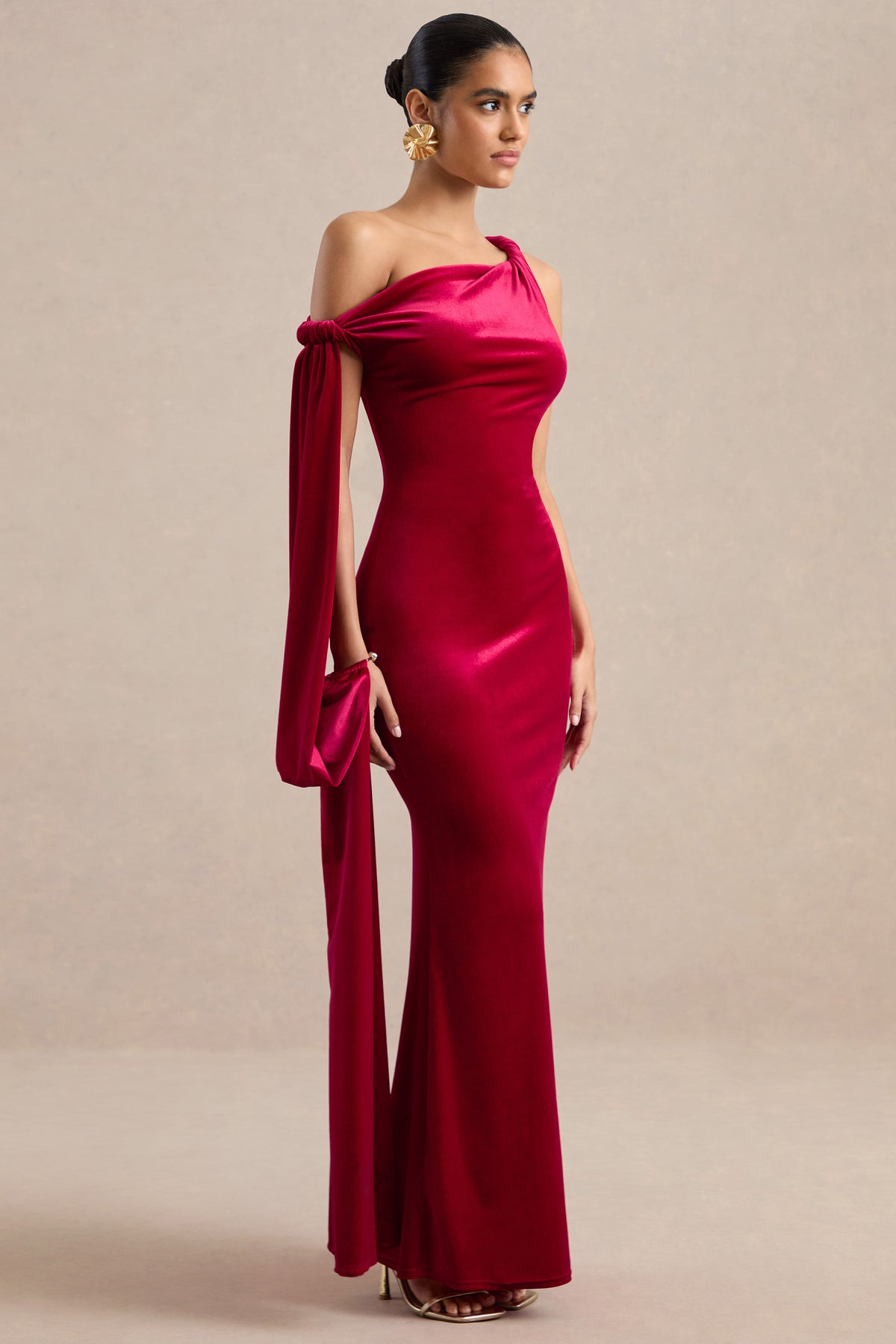 ECM_HR_CL138912100 - Blakely - Red Velvet Twist One Shoulder Maxi Dress With Sash And Cuff Trim1.jpg