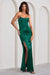 Sensual Notes | Robe longue corset en satin vert sans bretelles fente aux cuisses
