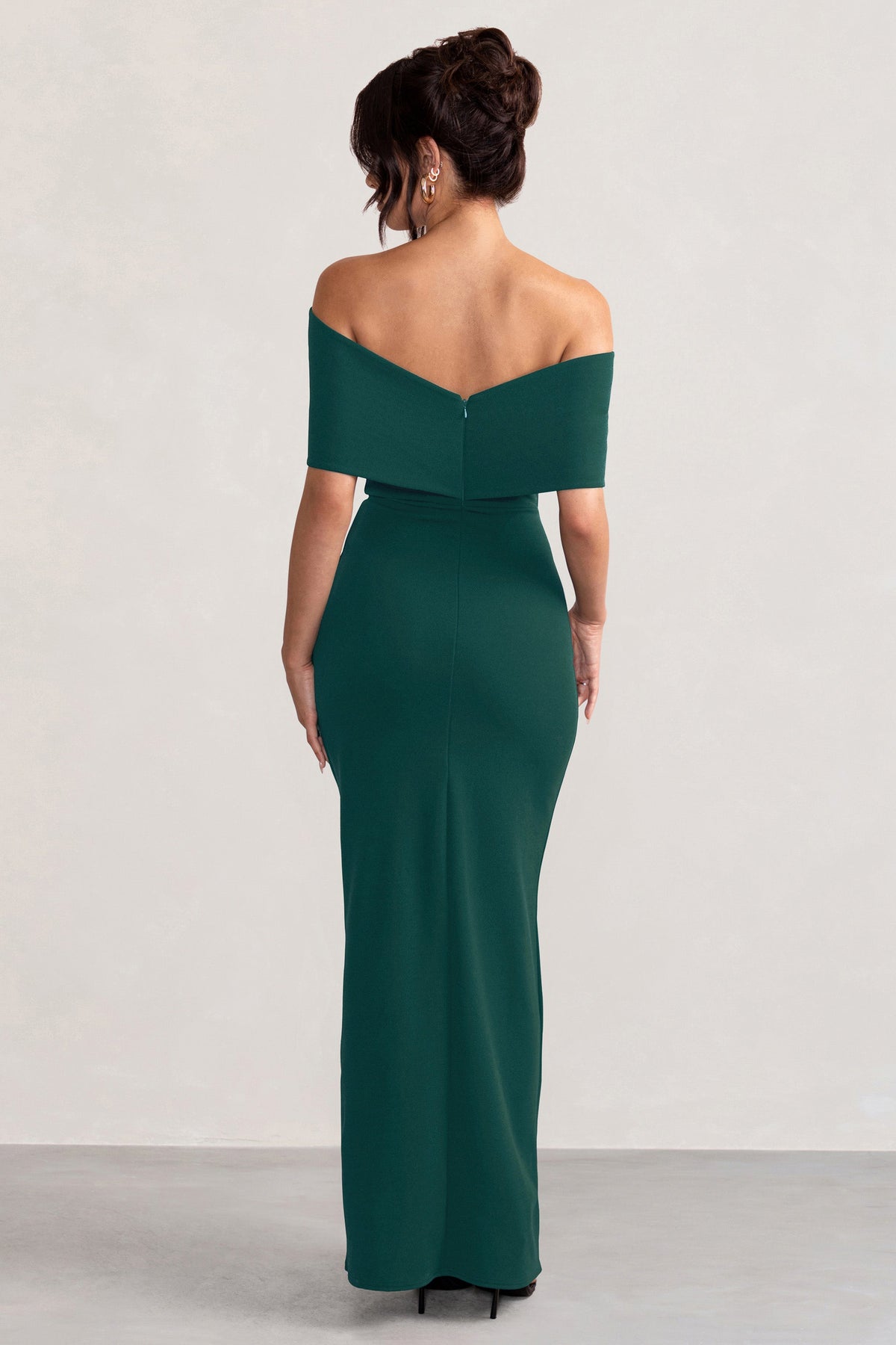 Eva | Robe longue à nœud bardot vert avec fente