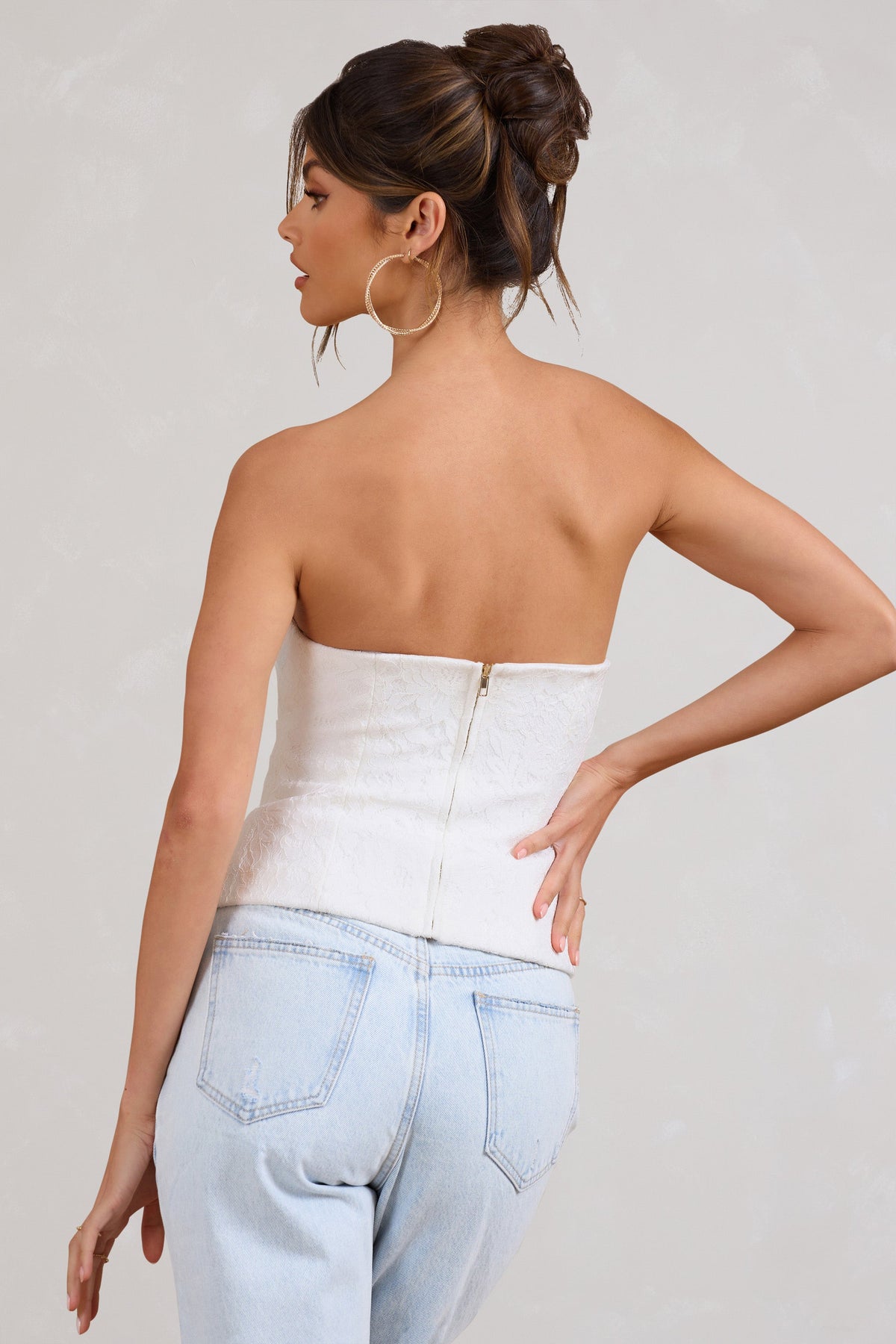 Delicacy | Top en corset bandeau blanc dentelle à col en V