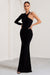 Tyra | Robe longue noire à encolure asymétrique et dos ouvert