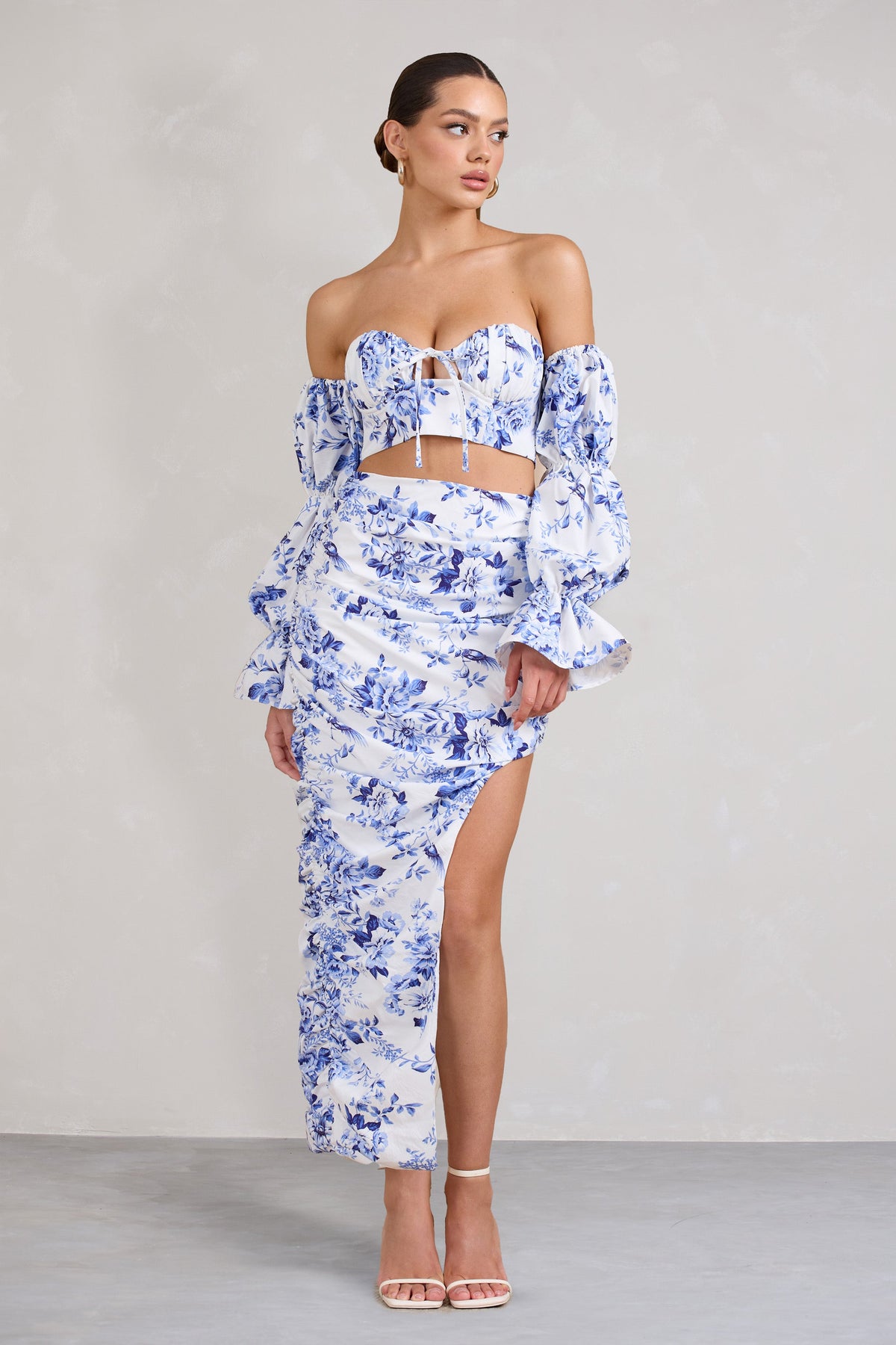 Holiday | Jupe longue asymétrique bleu fleurit