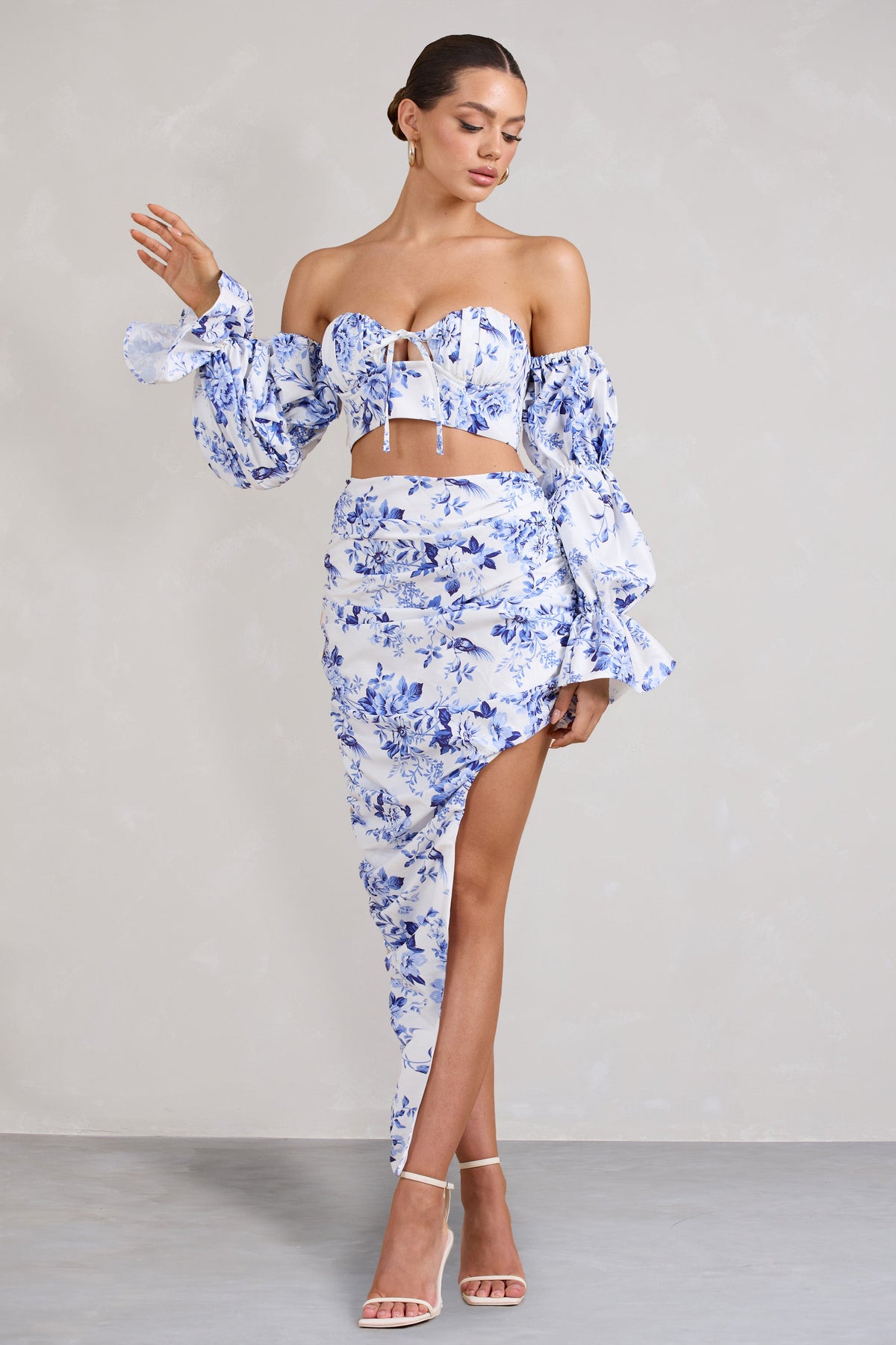 Holiday | Jupe longue asymétrique bleu fleurit