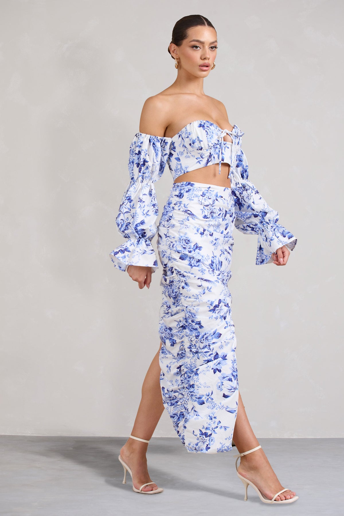 Holiday | Jupe longue asymétrique bleu fleurit