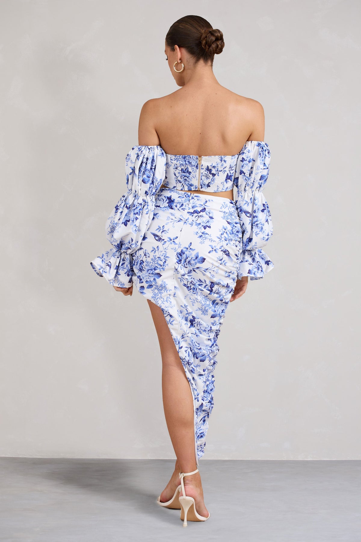 Holiday | Jupe longue asymétrique bleu fleurit