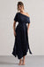 India | Robe longue en satin bleu marine plissée et asymétrique