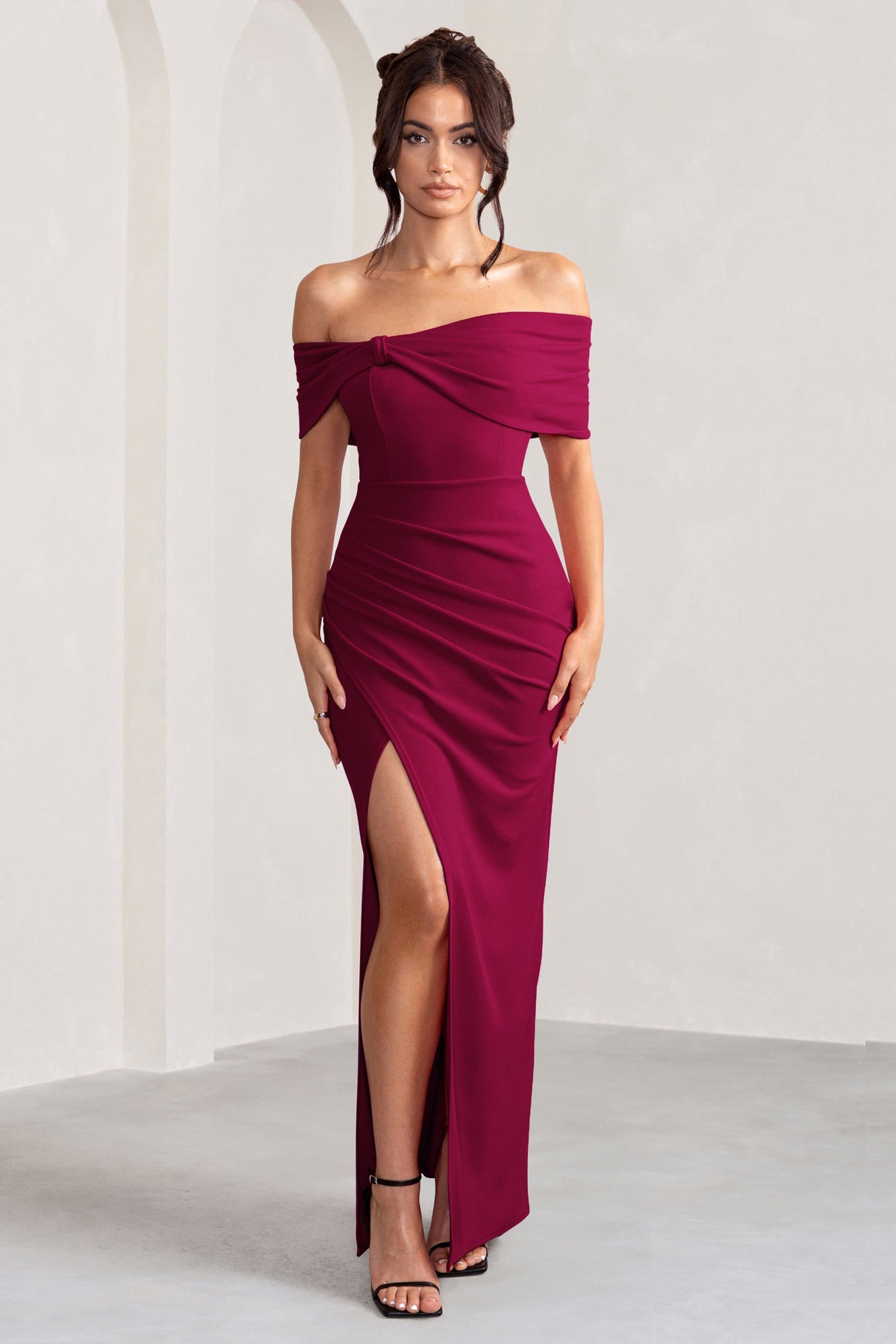 Eva | Robe longue rouge bordeaux à noeud et fente