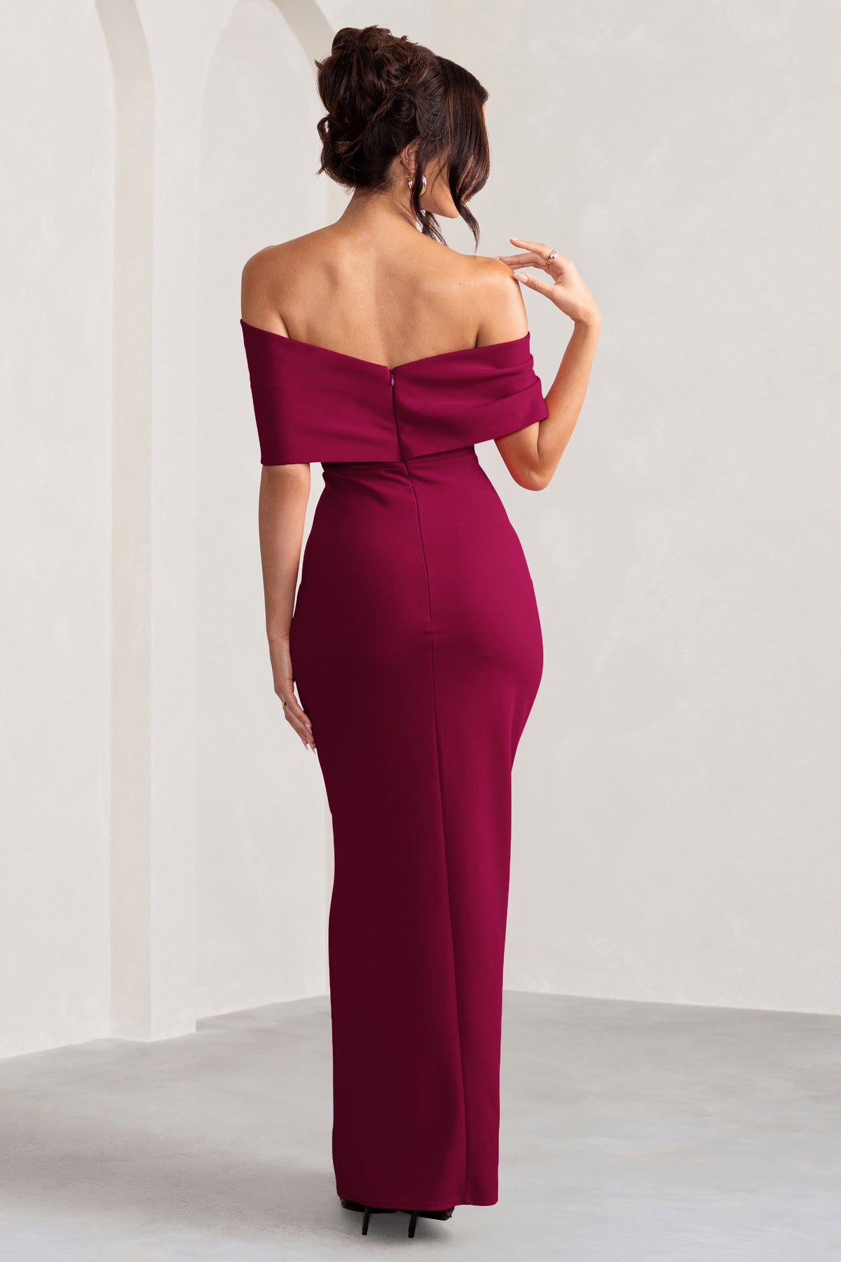 Eva | Robe longue rouge bordeaux à noeud et fente