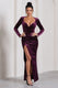 Vin Chaud | Robe longue en velours violet à manches longues et fente sur le côté