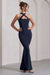 Cross My Heart | Robe longue bleu marine sans manches à col croisé
