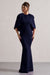 Kianne | Robe longue bleu marine drapée à manches courtes