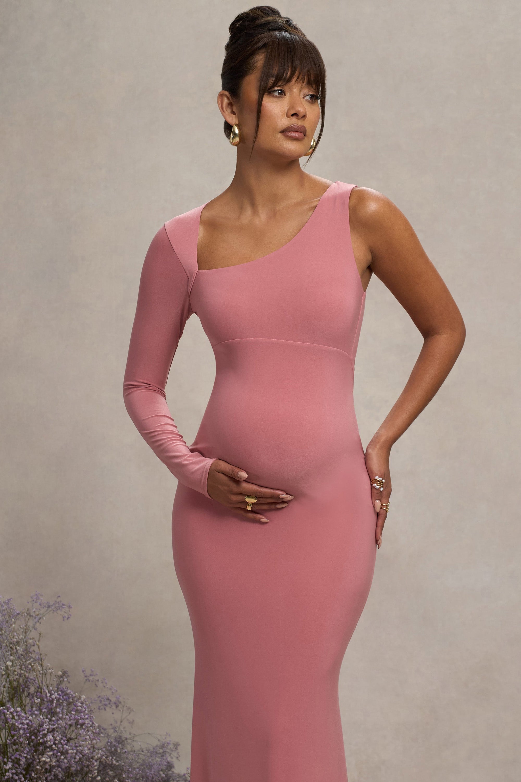 Oh Baby | Robe longue de maternite blush une epaule